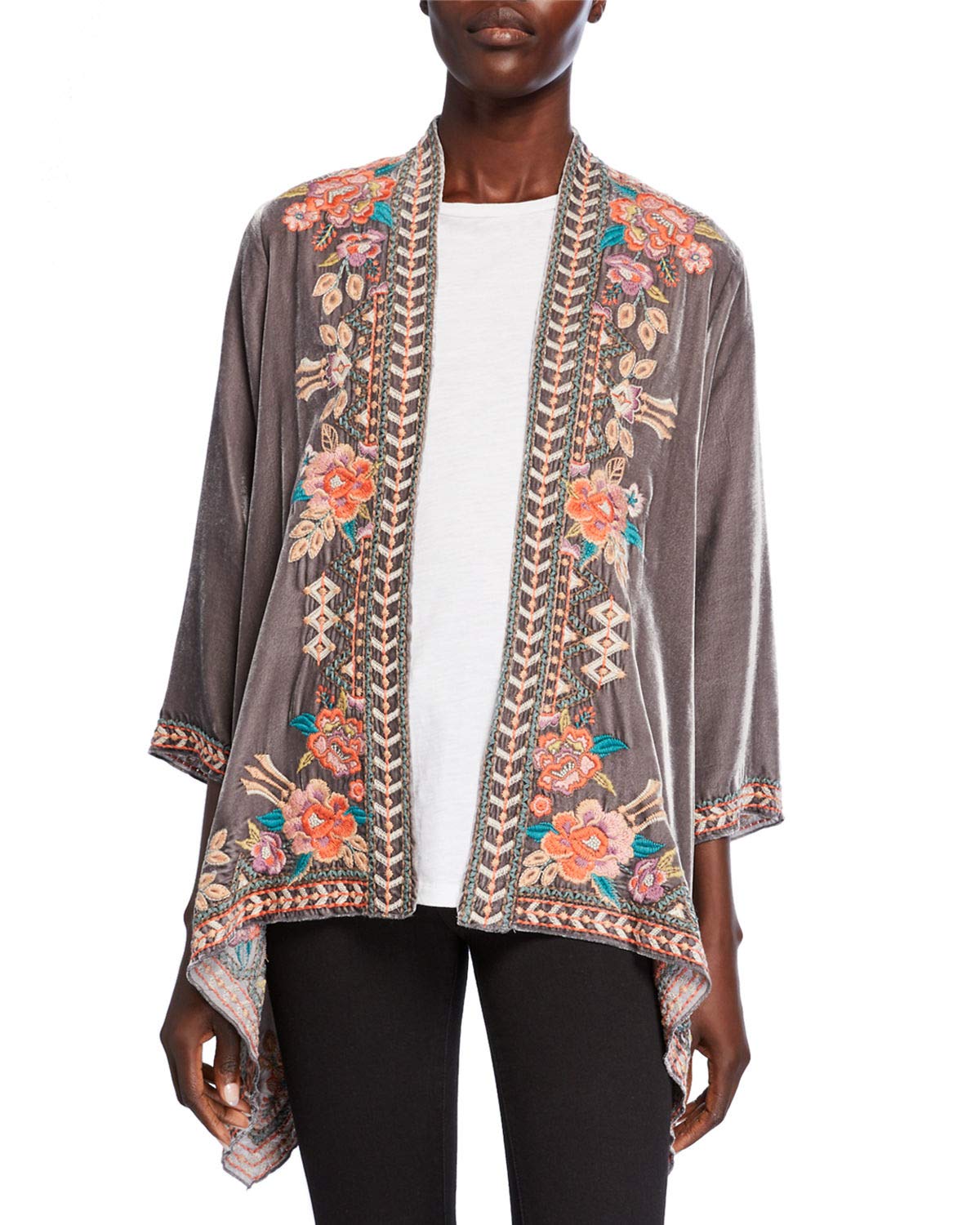 Johnny Was Maeve Velvet Draped Cardigan Jacket with Embroidery - Elegant Women's Outerwear for Fall & Winter | Perfect for Parties, Date Nights & Office Wear