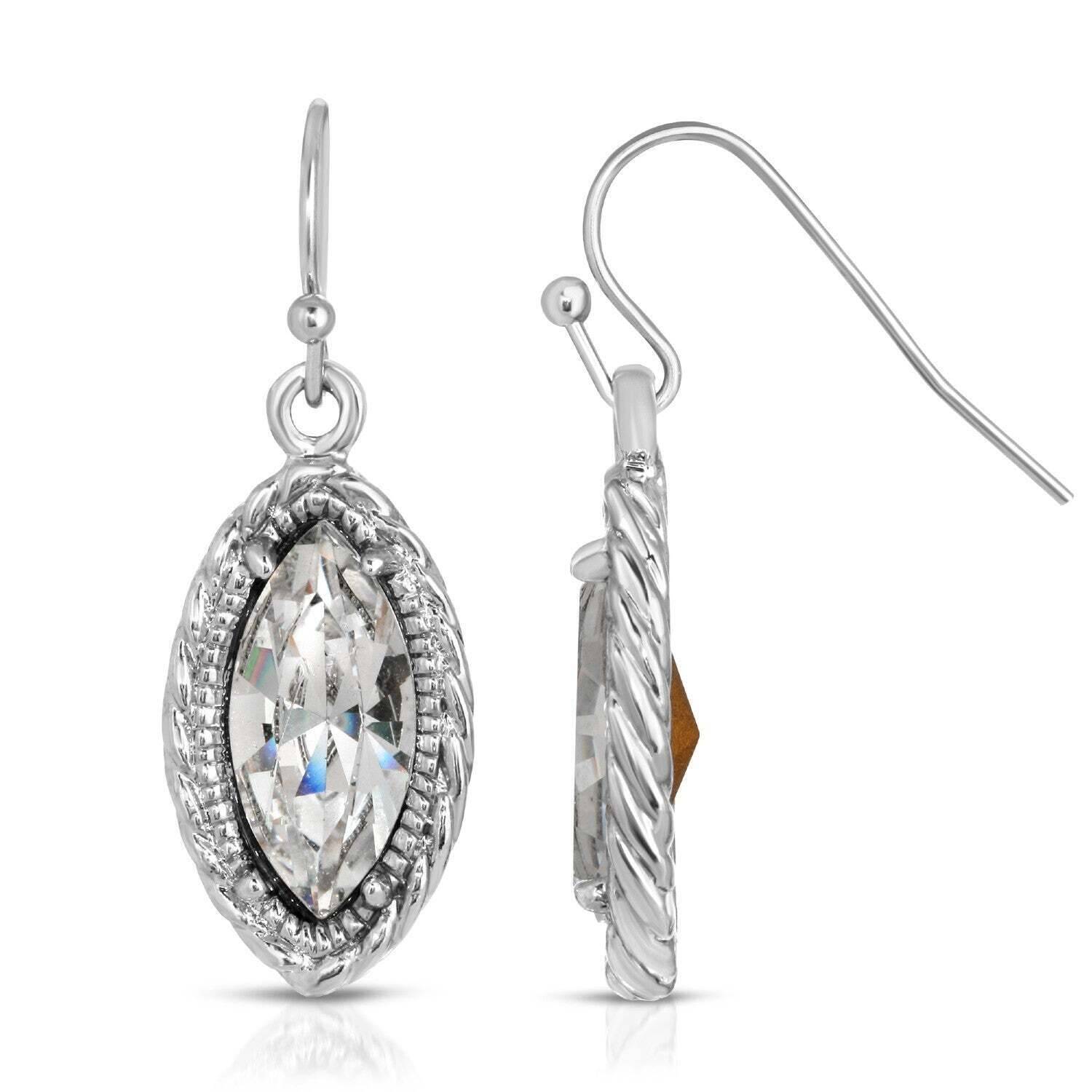 1928 Jewelry Clear Crystal Navette Shaped Earrings - Vintage Style Dangle Earrings for Women, Perfect for Weddings, Parties & Special Occasions
