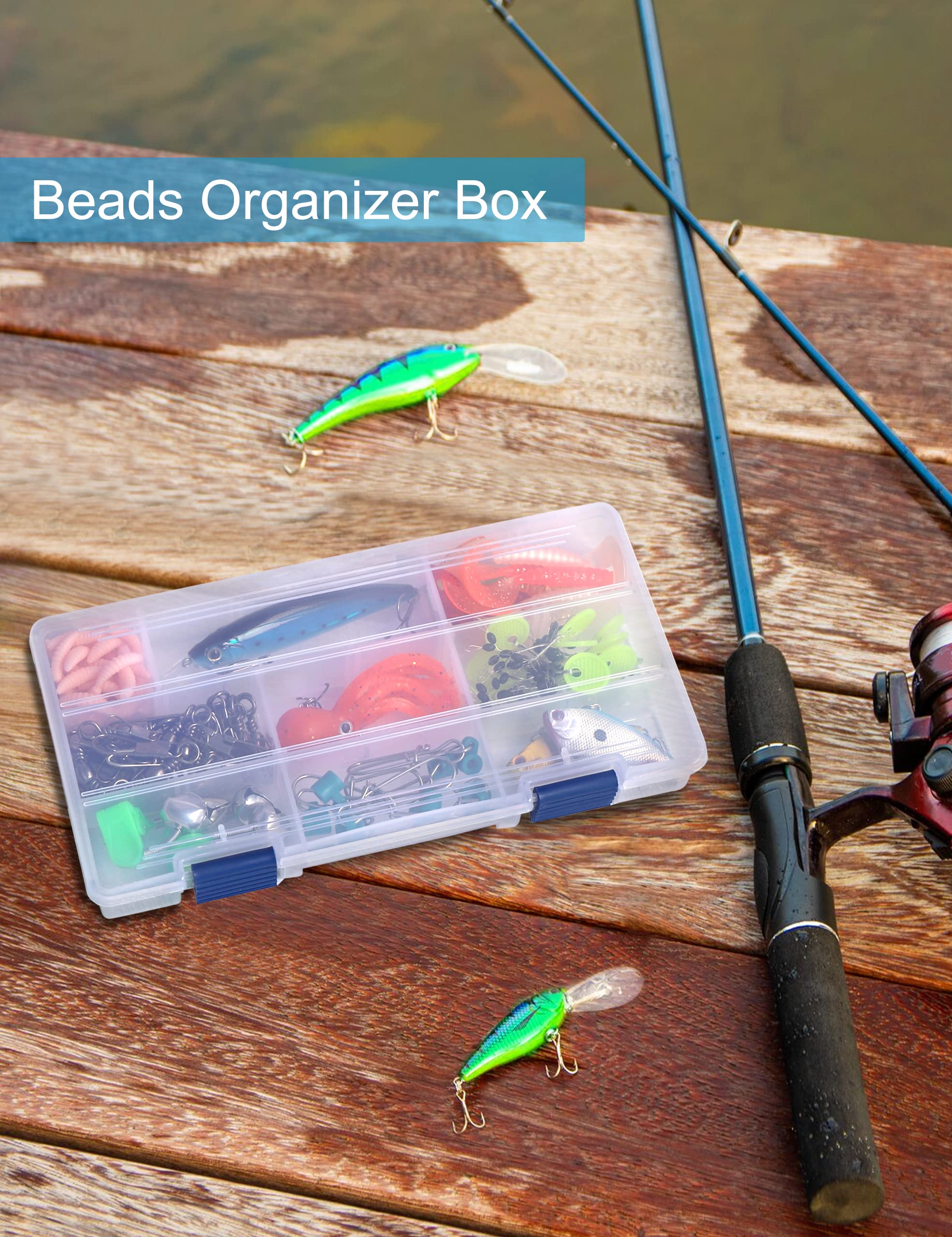Hlotmeky Small Fishing Tackle Box Organizer - 2 Pack 3500 Tackle Tray with Dividers, Clear Plastic Storage Box for Fishing Gear & Snacks - Perfect for Outdoor Fishing Trips & Camping Organization