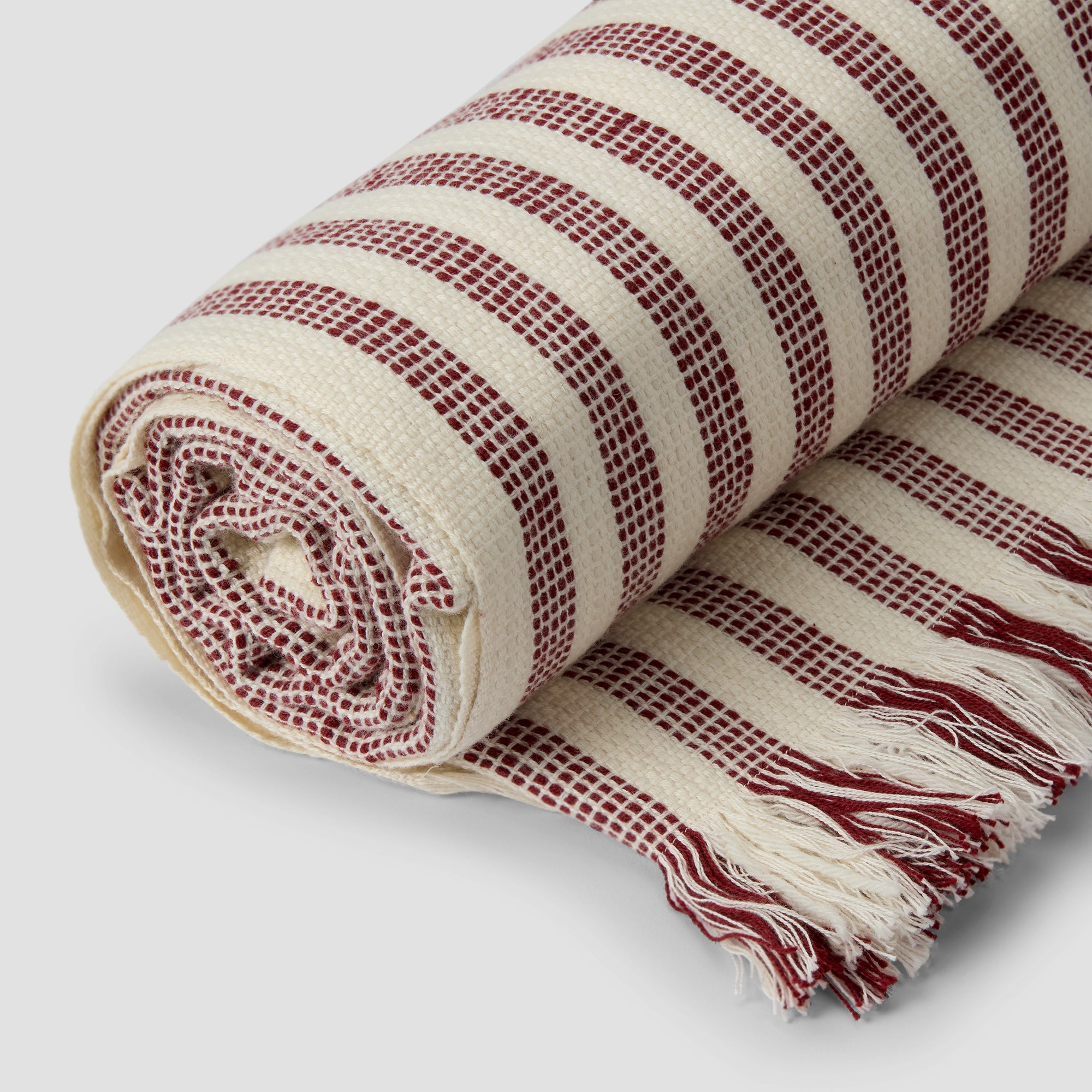 Rust Red Pembroke Stripe Wool Throw Blanket - Cozy & Warm Winter Afghan for Sofa, Bed & Home Decor