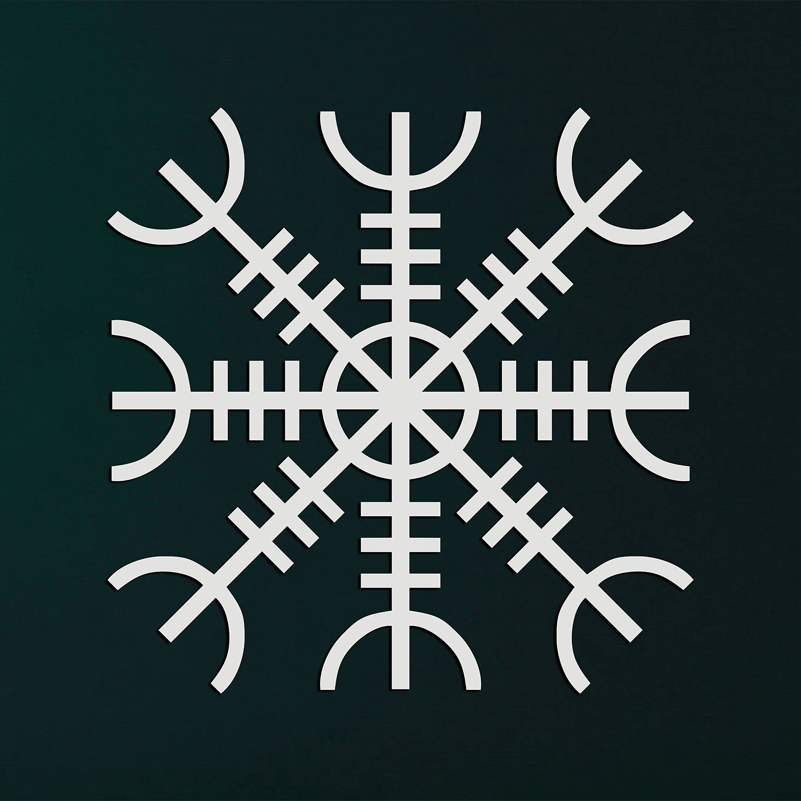 Viking Metal Wall Art - White Nordic Vegvisir Rune Decor with Norse Mythology Symbols, 30x30 Inch (75x75cm) Viking Home Decor for Living Room, Bedroom & Office Interior Design