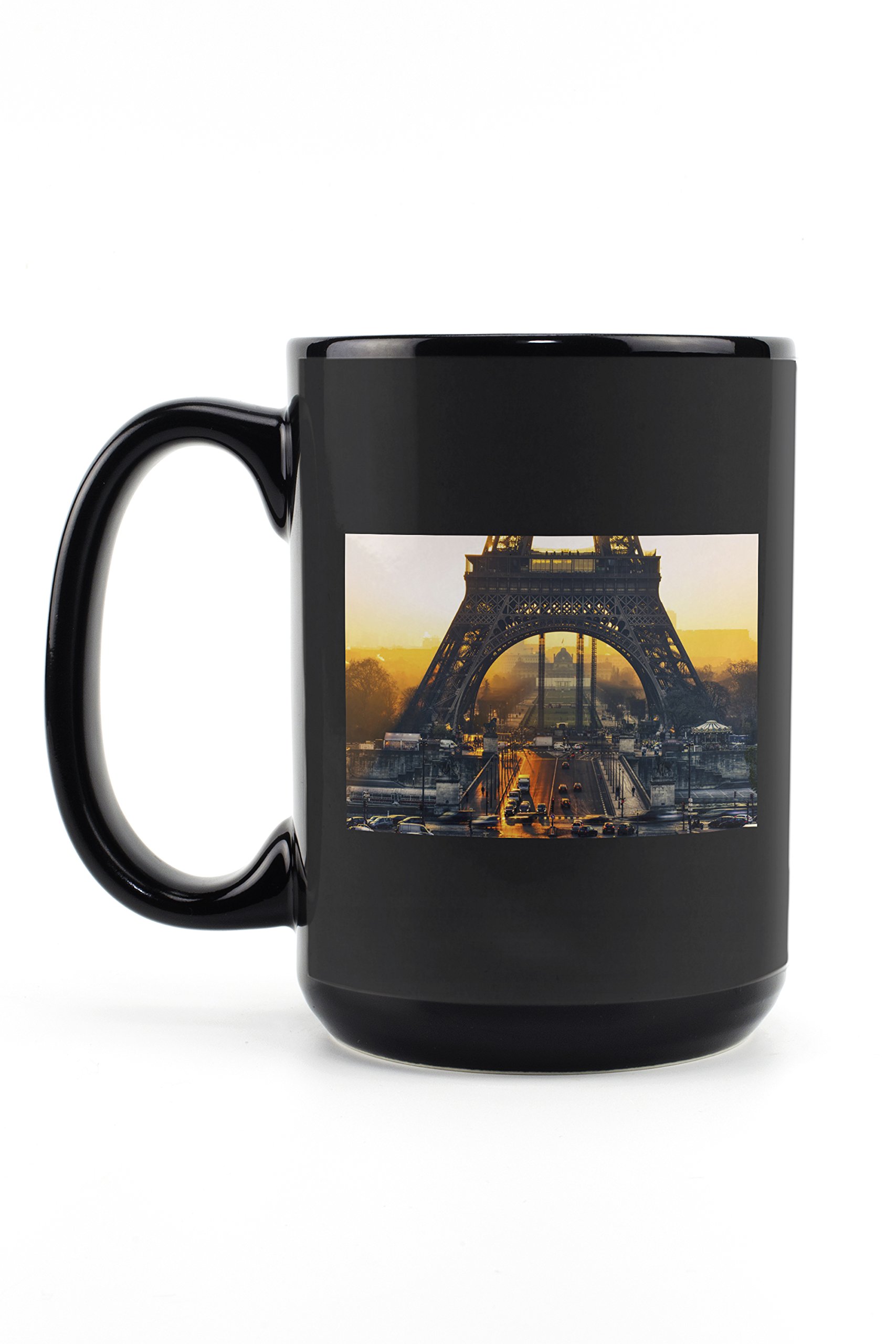 Lantern Press Paris France Eiffel Tower at Sunset 15oz Ceramic Coffee Mug - Black Dishwasher & Microwave Safe Travel Souvenir Gift for Tea Lovers - Perfect for Home Office Camping Gifts