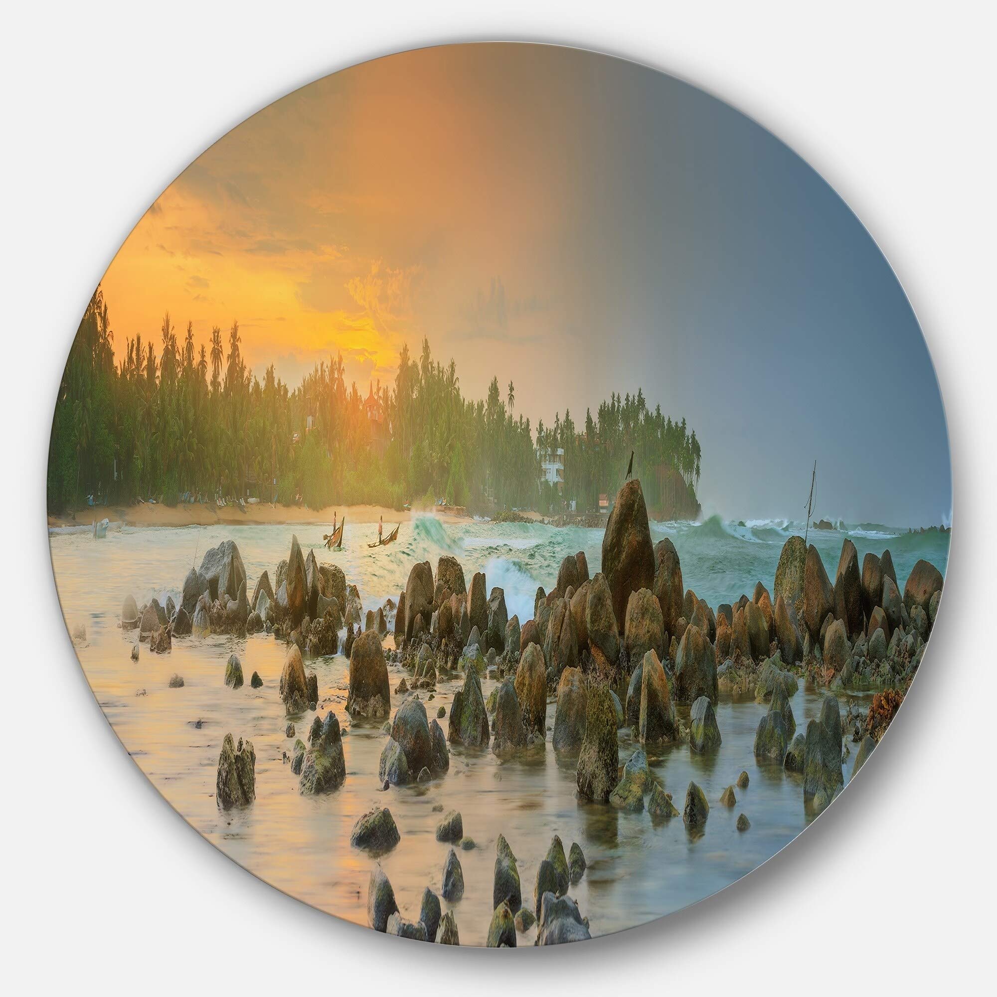 Romantic Beach Sunset Metal Wall Art - 29 Inch Round Landscape Decor for Living Room, Bedroom & Office | Coastal Home Decor, Modern Round Metal Wall Sculpture