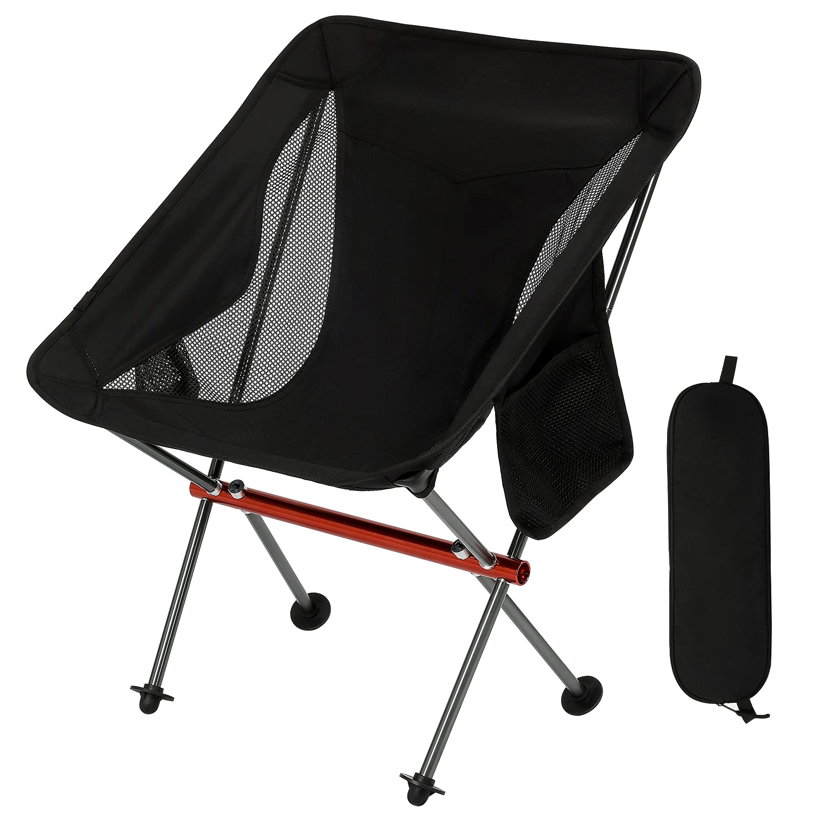 Ultralight Portable Camping Chair - Aviation Aluminum Frame Compact Folding Chair with 300lbs Capacity, Wide Feet & Storage Bag - Perfect for Outdoor Camping, Hiking, Beach, Picnic, BBQ, Backyard & Lawn Activities (Black)