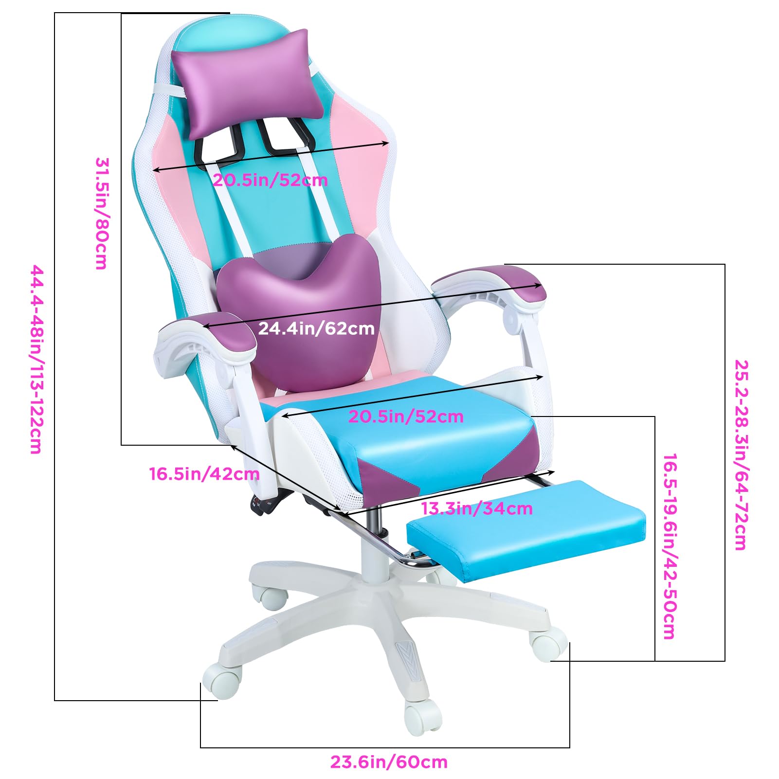 Ergonomic Gaming Chair with Built-in Speakers & LED Lights - High Back Reclining Computer Chair with Footrest Massager & Lumbar Support - Perfect for PC Gamers, Streamers & Home Office (Purple)
