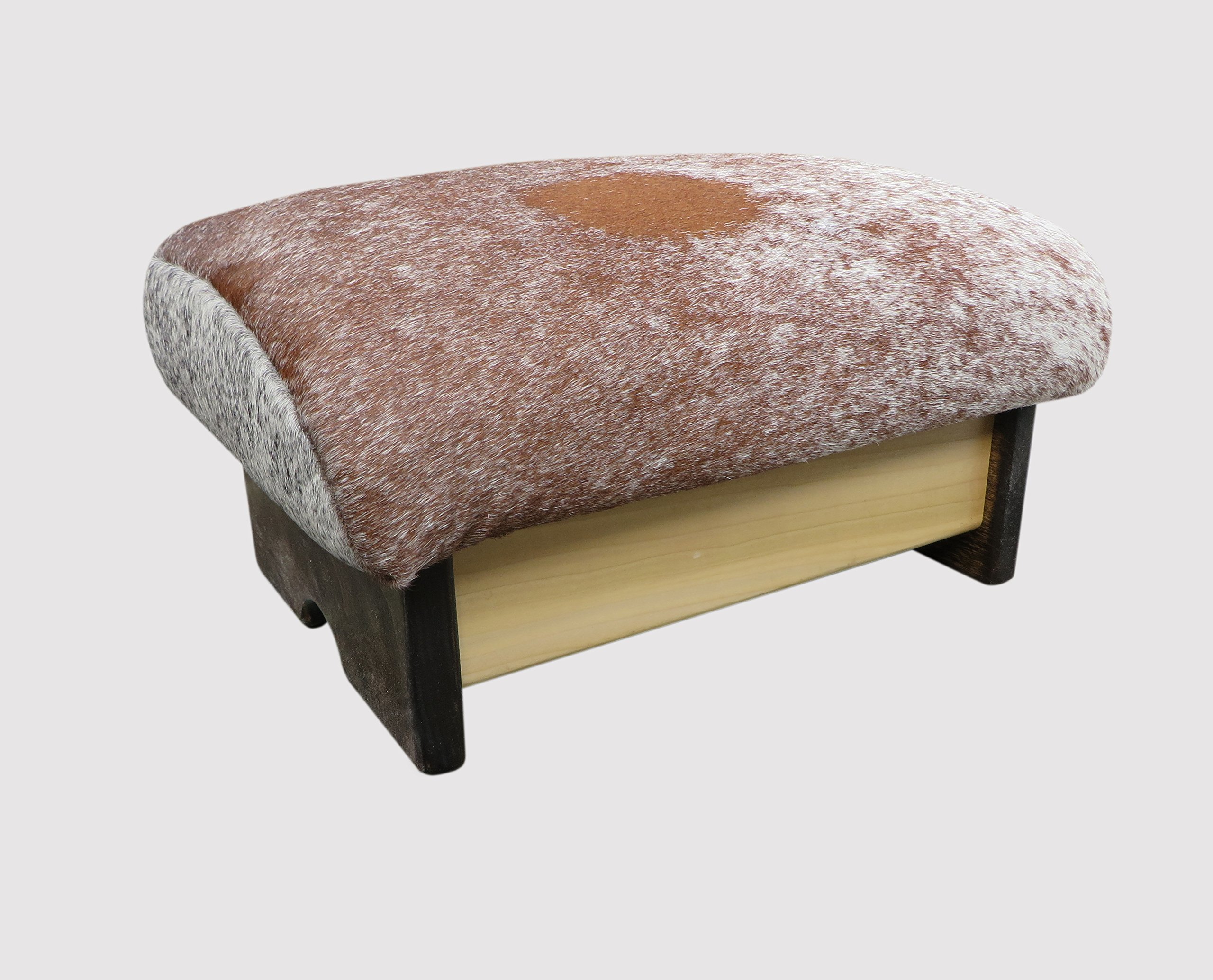 Premium Padded Foot Stool with Short Hair Cowhide Upholstery - 7