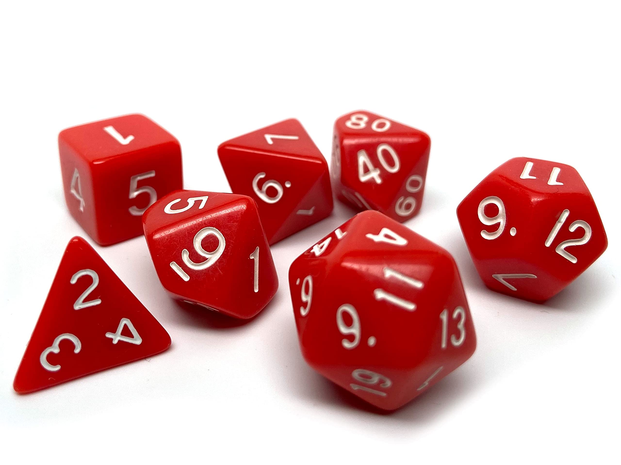 Premium 7-Piece Polyhedral Dice Set for D&D & RPG Games - Includes D20, D12, D10, D8, D6, D4 & D00 - Opaque Red with White Numbers - Perfect for Tabletop Gaming, Dungeons & Dragons, Pathfinder and Role Playing Adventures