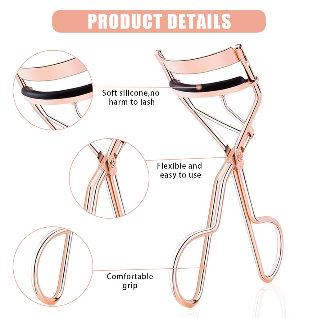 MAYCREATE® Professional Eyelash Curler Kit for Women - Metal Lash Curler with Folding Separator Comb & 6 Replacement Rubber Pads - Perfect for Daily Makeup, Salon Use, and Travel Beauty Essentials