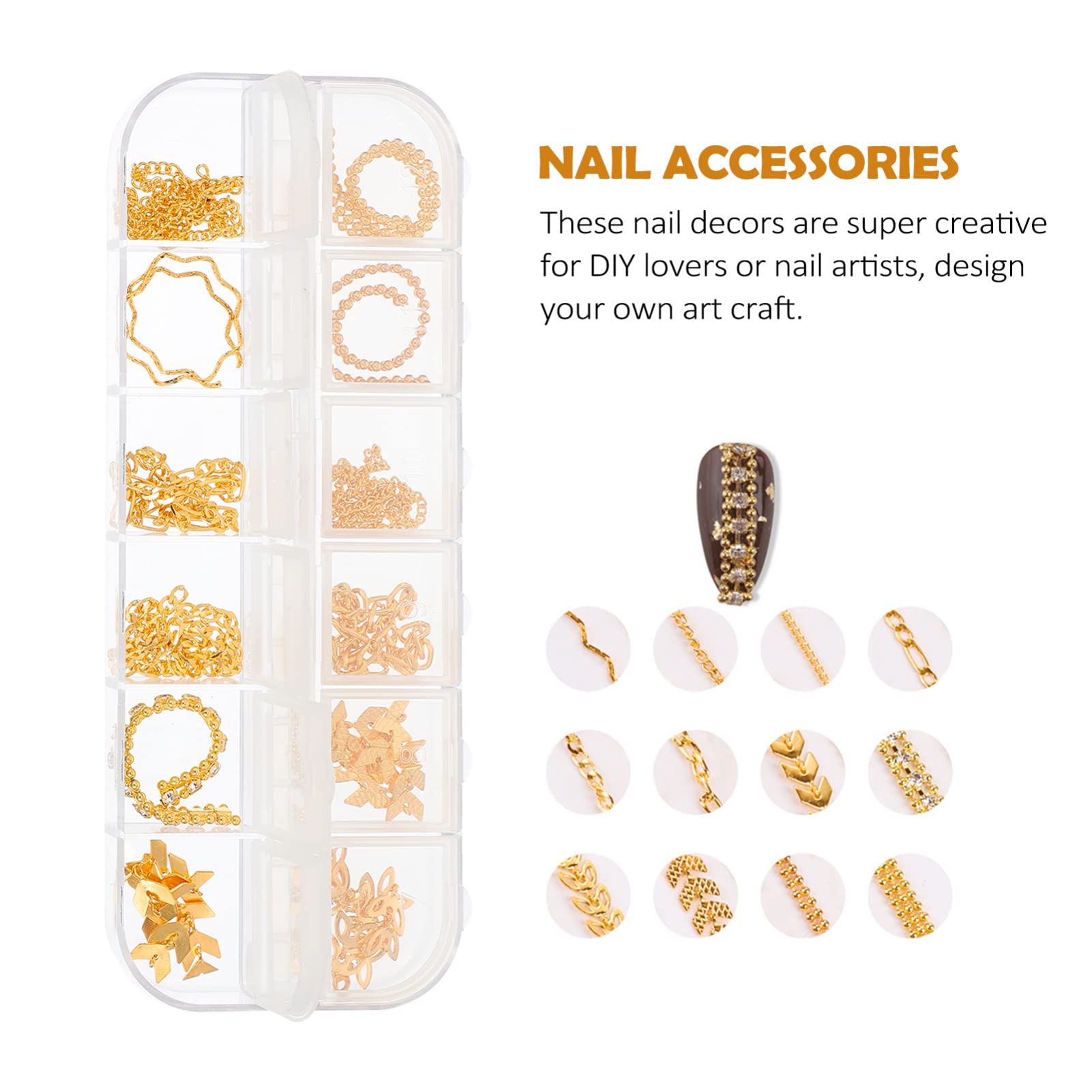 Lurrose 1 Box Nail Art Accessories - DIY Metal Manicure Chains, Nail Jewelry Charms, Punk Nail Decorations in Copper & Silver | Perfect for Nail Art, DIY Manicures, and Punk Fashion Accessories