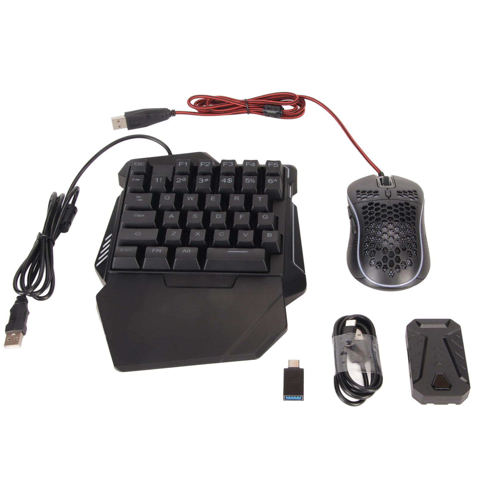 Fockety One-Handed RGB Mechanical Gaming Keyboard & Mouse Combo - Compatible with PS5, Xbox, Switch | USB Wired Half-Hand Keyboard Converter Set for Mobile Gaming | Perfect for Esports & PC Gaming (Black)