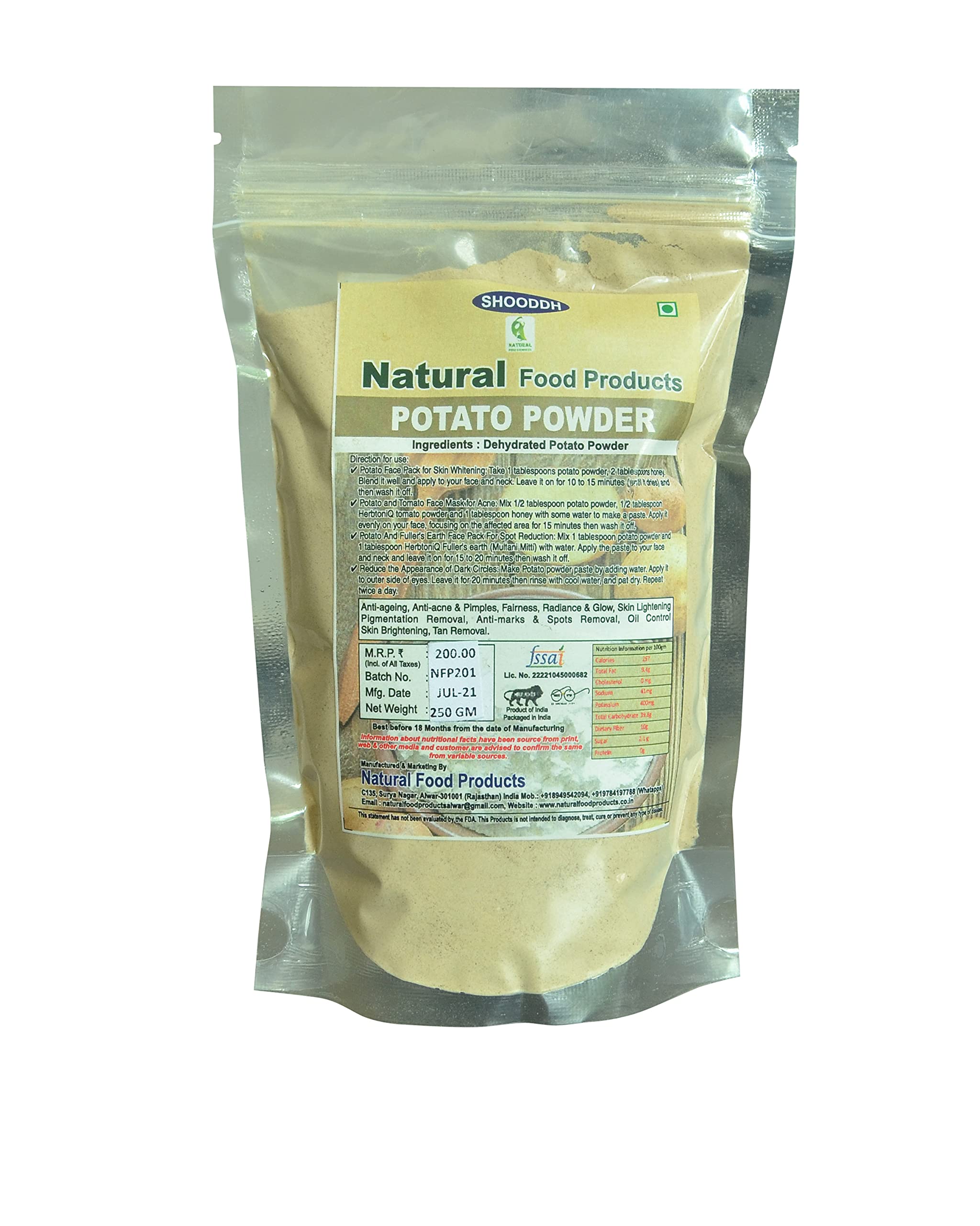 SHOODDH All Natural Potato Face Powder - 5 x 250g (Buy 3 Get 2 Free) | Organic Skin Brightening & Oil Control | Perfect for Daily Skincare & Makeup Base