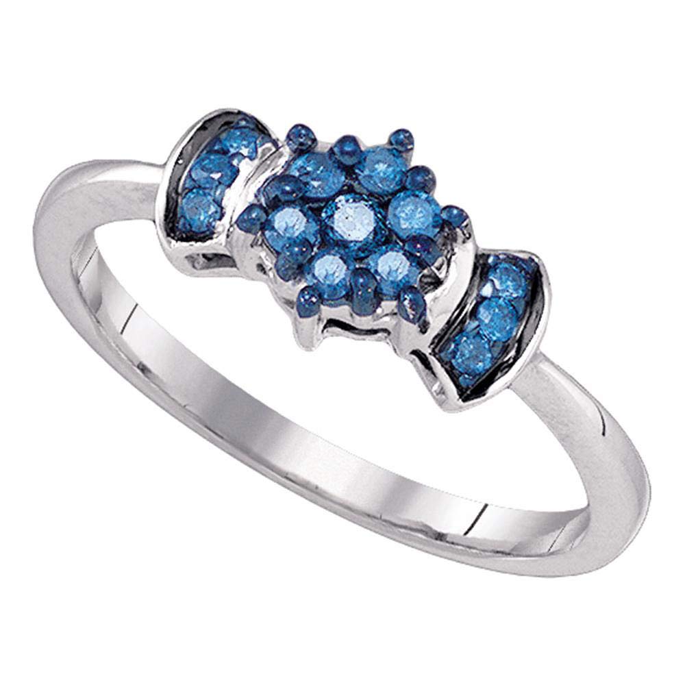 10K White Gold Blue Enhanced Round Diamond Flower Cluster Ring for Women - 1/4 CTW Dazzlingrock Collection | Perfect for Engagement, Anniversary Gifts & Special Occasions