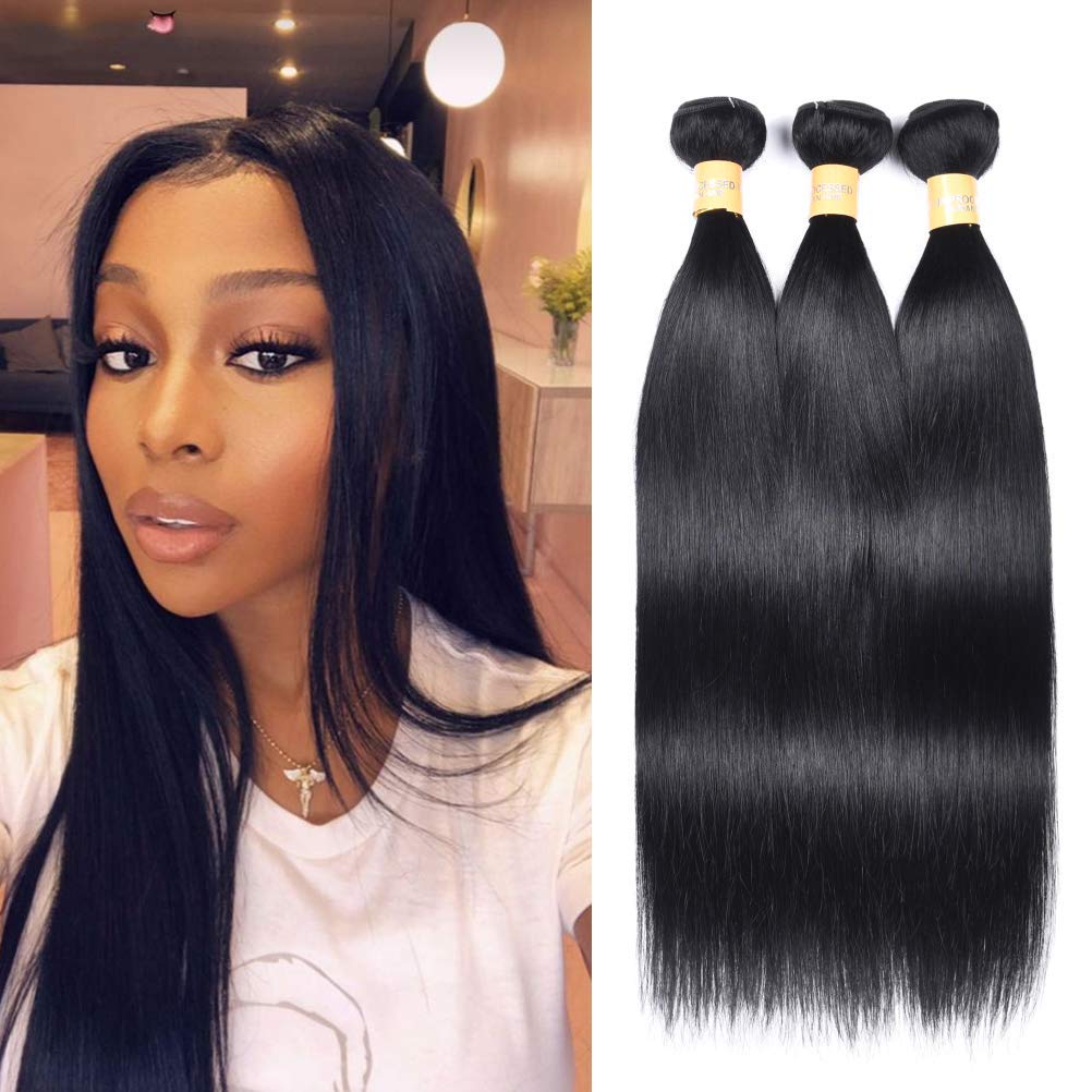 WOME Peruvian Silky Straight Human Hair Bundles 3 PCS - 100% Unprocessed Virgin Hair Weft Extensions (20