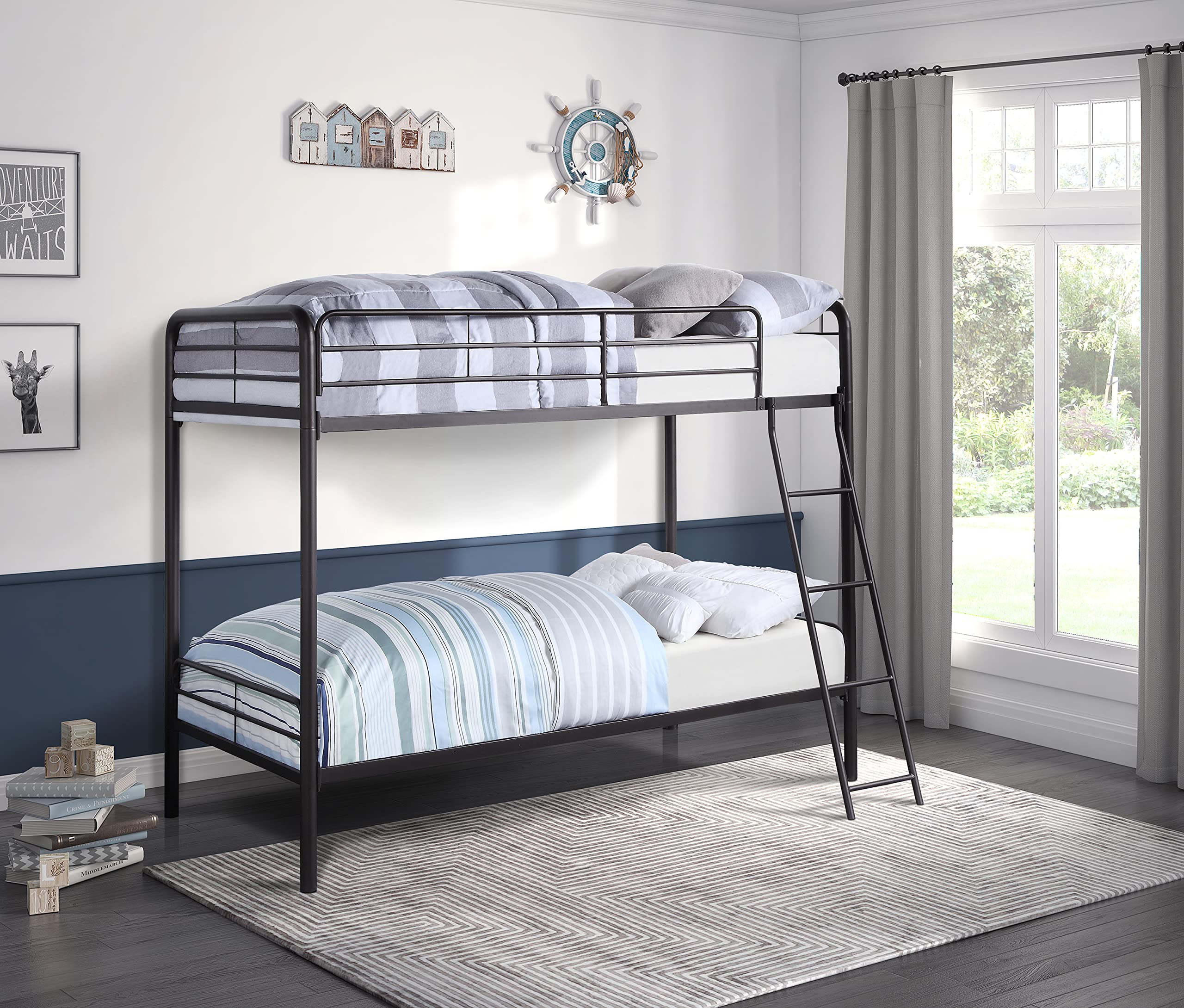 Lexicon Rayne Metal Bunk Bed - Twin Over Twin Size - Dark Bronze Finish - Space Saving Kids & Guest Room Bed - Durable & Sturdy for Shared Bedrooms, Dorms & Vacation Homes
