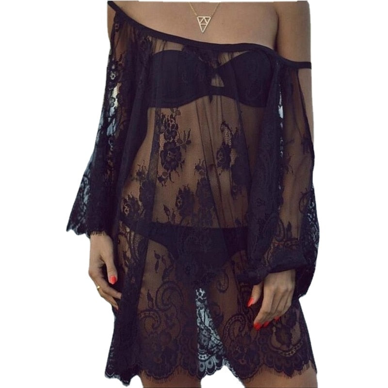 Women's White Lace Beach Cover Up Dress - Lightweight Pareo Swimsuit Coverup for Pool, Vacation & Summer Outfits | Swimwear Accessory for Beach, Resort & Tropical Getaways