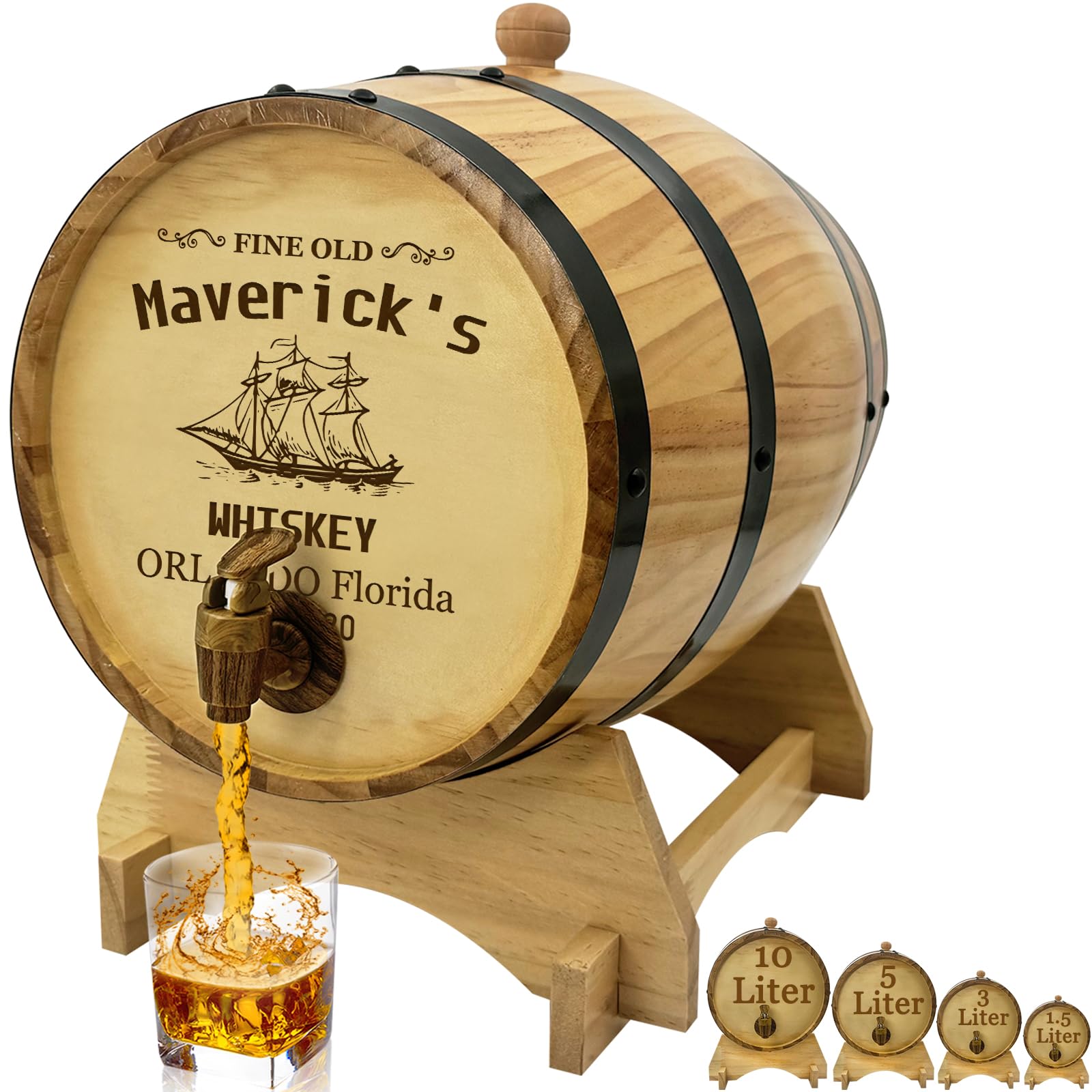 5L Personalized Whiskey Barrel - Custom Engraved Mini Oak Barrel for Aging Wine, Bourbon, Beer, Tequila & Rum - Wooden Dispenser with Stand - Perfect for Home Bars, Gifts & Craft Spirit Maturation