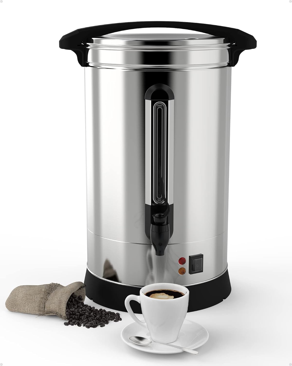 100 Cup (14L/3.8Gal) Commercial Coffee Maker - Stainless Steel Large Hot Coffee & Beverage Dispenser for Parties, Buffets, Weddings & Events | Perfect for Catering, Office Use & Large Gatherings