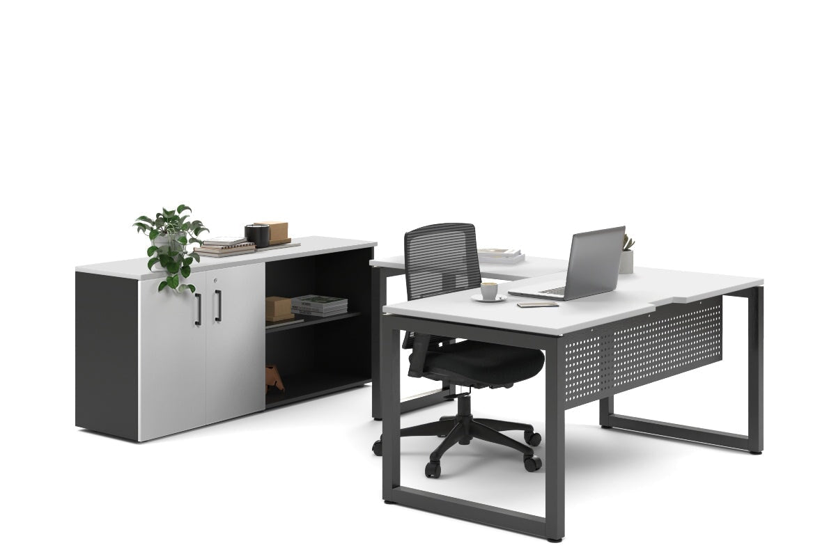 Premium L-Shaped Quadro Loop Legs Executive Desk - Black Metal Legs [1800L x 1800W with Cable Management Scallop] - Perfect for Home Office, Corporate Workspace & Modern Workstations