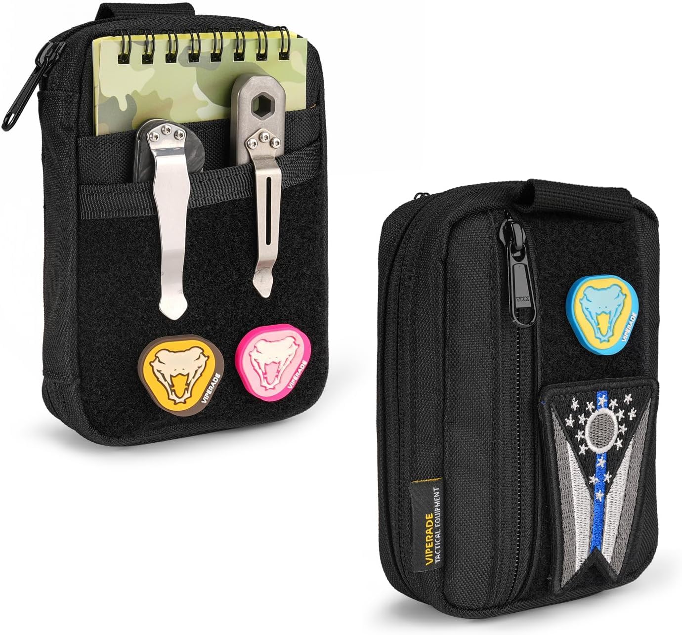 VIPERADE VE26 EDC Pouch - 8-Pocket 3-Elastic Loop Multi-Tool Organizer with Hook & Loop Closure - Black | Compact EDC Gear Storage for Tactical Tools, Knives & Everyday Carry Essentials