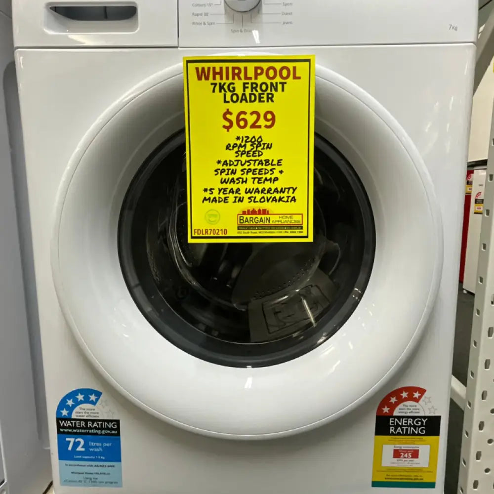 Whirlpool FDLR70210 7kg Front Load Washing Machine - Energy Efficient, Quiet Operation - Perfect for Apartments & Small Homes