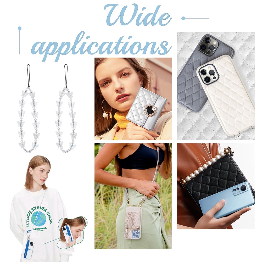 WADORN 2-Pack Acrylic Butterfly Phone Straps - 8.2 Inch Handmade Beaded Lanyard with Transparent Pendant for iPhone, Samsung, Keys, Purse & Camera Bag - Cute Accessory for Women, Girls, Teens (Perfect for Everyday Use, Gifts & Fashion Accessories)