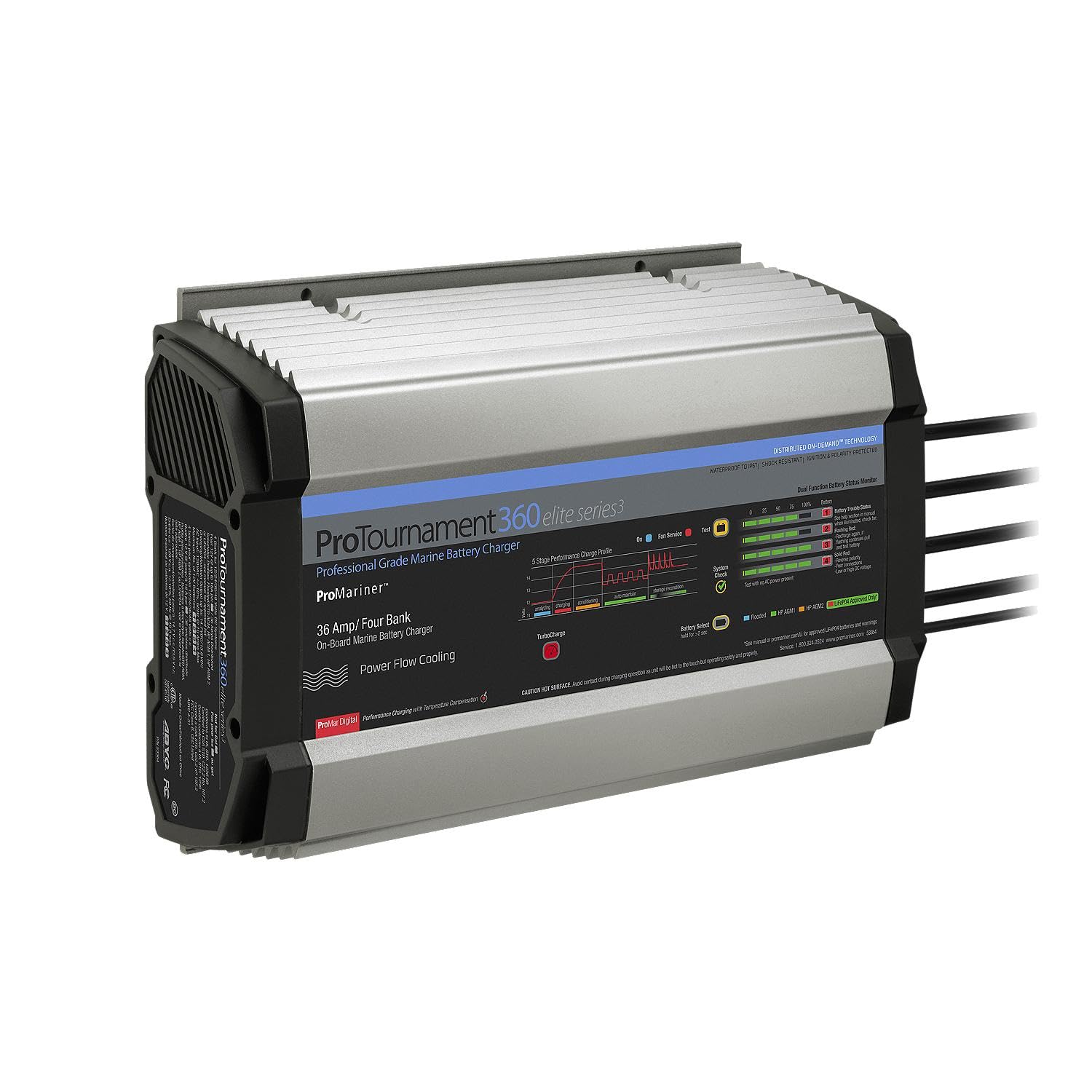 PROMARINER ProTournament Elite 3 360 36 Amp 4-Bank Marine Battery Charger - Fast Charging for Boats, Yachts & Fishing - Waterproof & Durable Design for Outdoor Use
