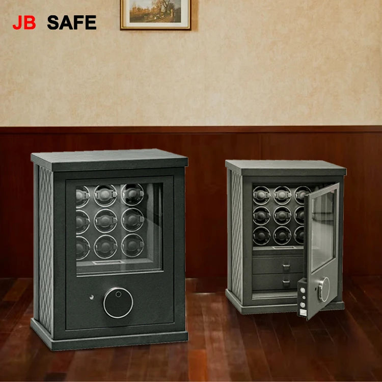 Premium JB Watch Winder & Jewelry Safe - 12 Watch Winders with 1 Jewelry Drawer | Automatic Watch Storage & Protection for Luxury Watches & Jewelry | Perfect for Home, Office & Travel Use