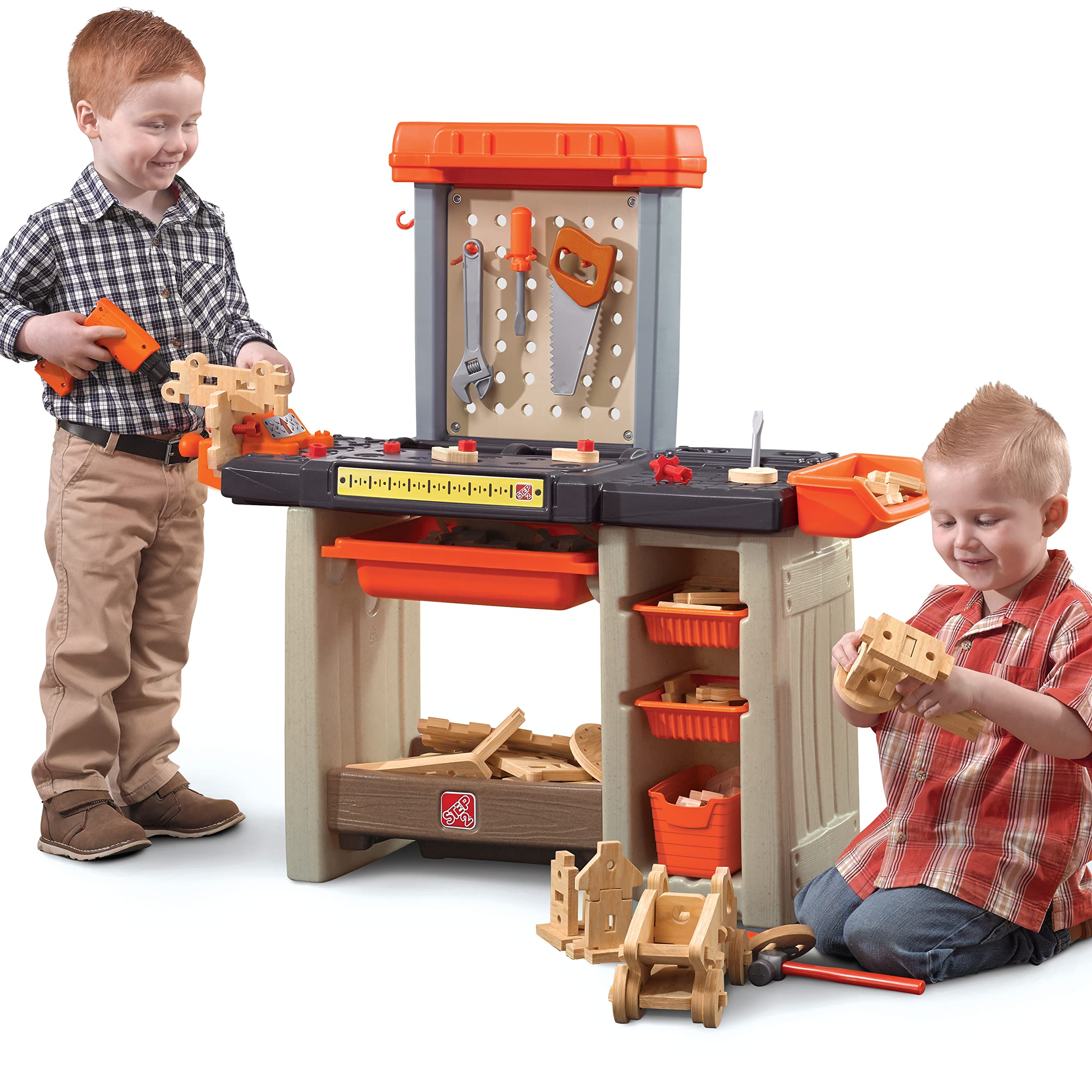 Step2 Handyman Kids Workbench - Durable Plastic Indoor/Outdoor Toy Tool Bench with 35-Piece Accessories & Interactive Sounds for Toddlers 3+ Years | Pretend Play, DIY Projects, Early Learning & Outdoor Backyard Fun