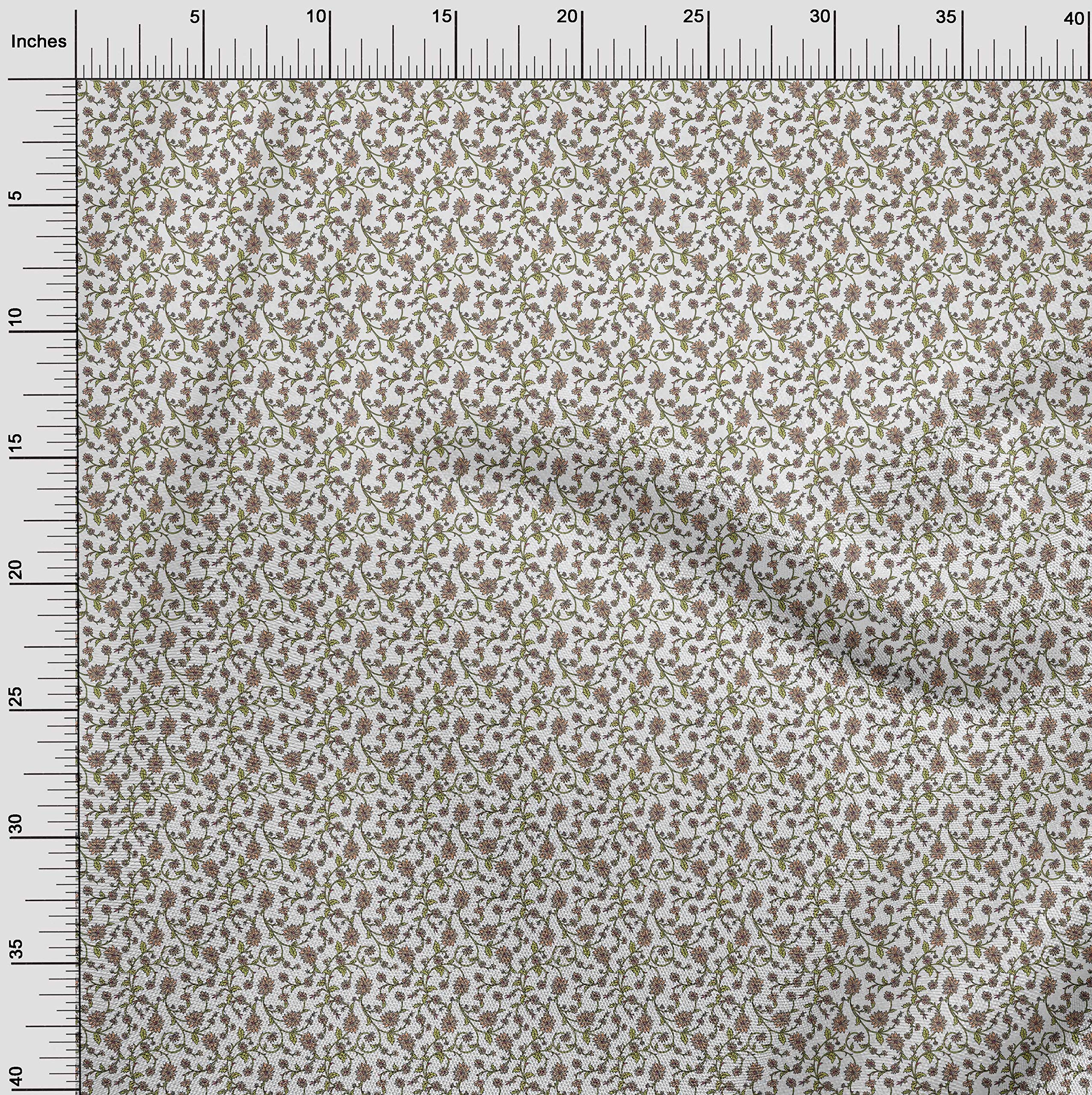 oneOone Silk Tabby White Fabric with Leaves & Floral Print - 42 Inches Wide for Sewing, Crafts, and DIY Projects | Perfect for Quilting, Dressmaking, and Home Decor