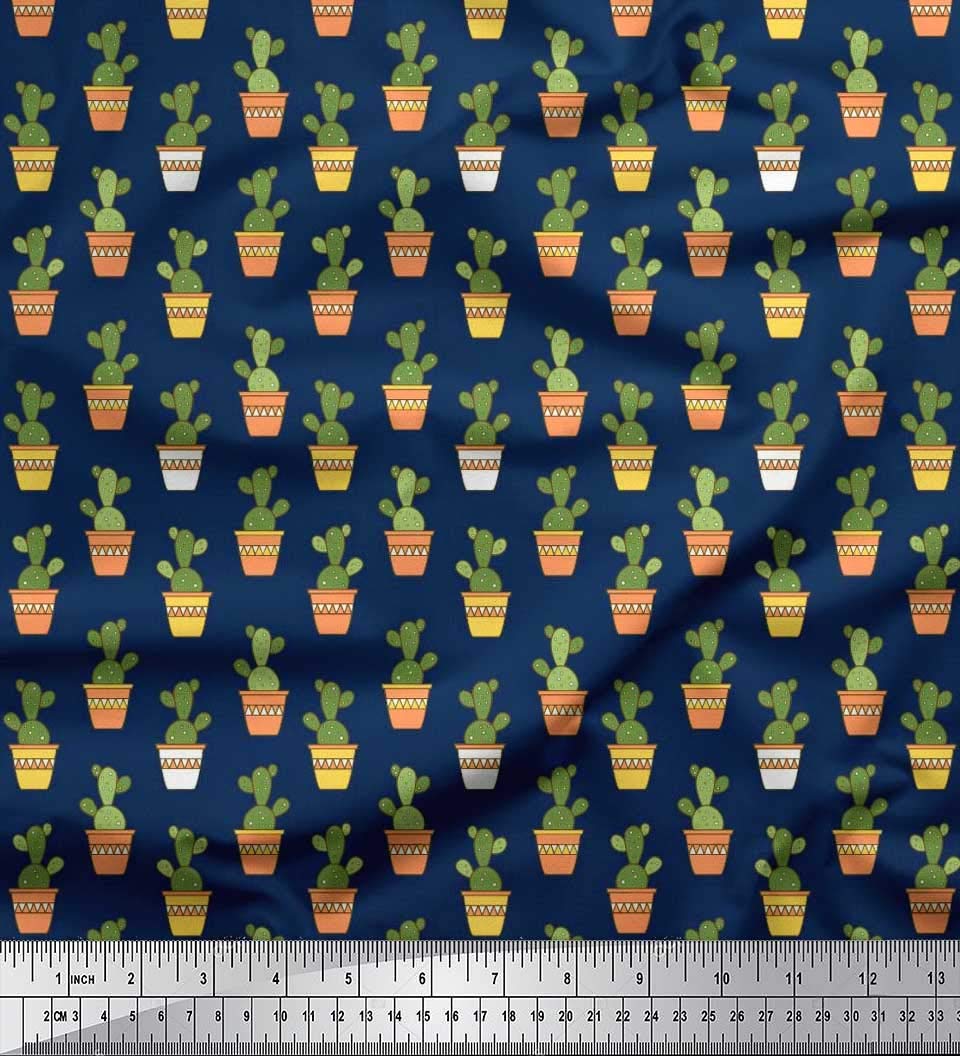 Soimoi 100% Cotton Poplin Fabric - Cactus & Pot Print - 56 Inch Wide by The Yard - Perfect for DIY Sewing, Quilting, Home Decor & Craft Projects