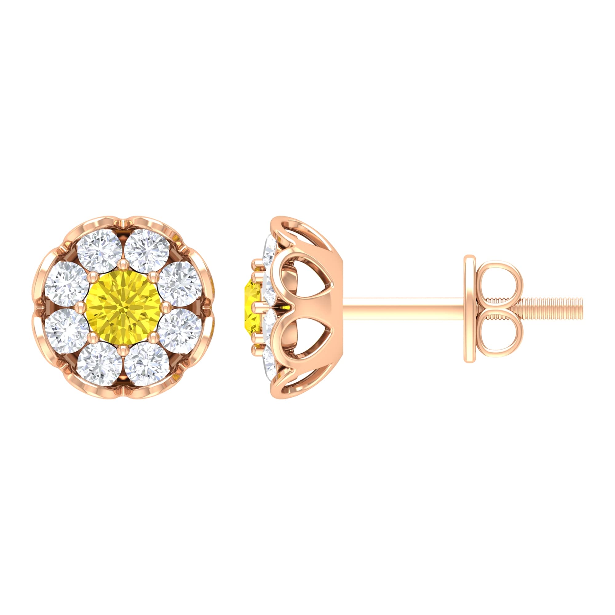 0.75CT Yellow Sapphire Diamond Stud Earrings for Women in 14K Gold | September Birthstone Jewelry Gift