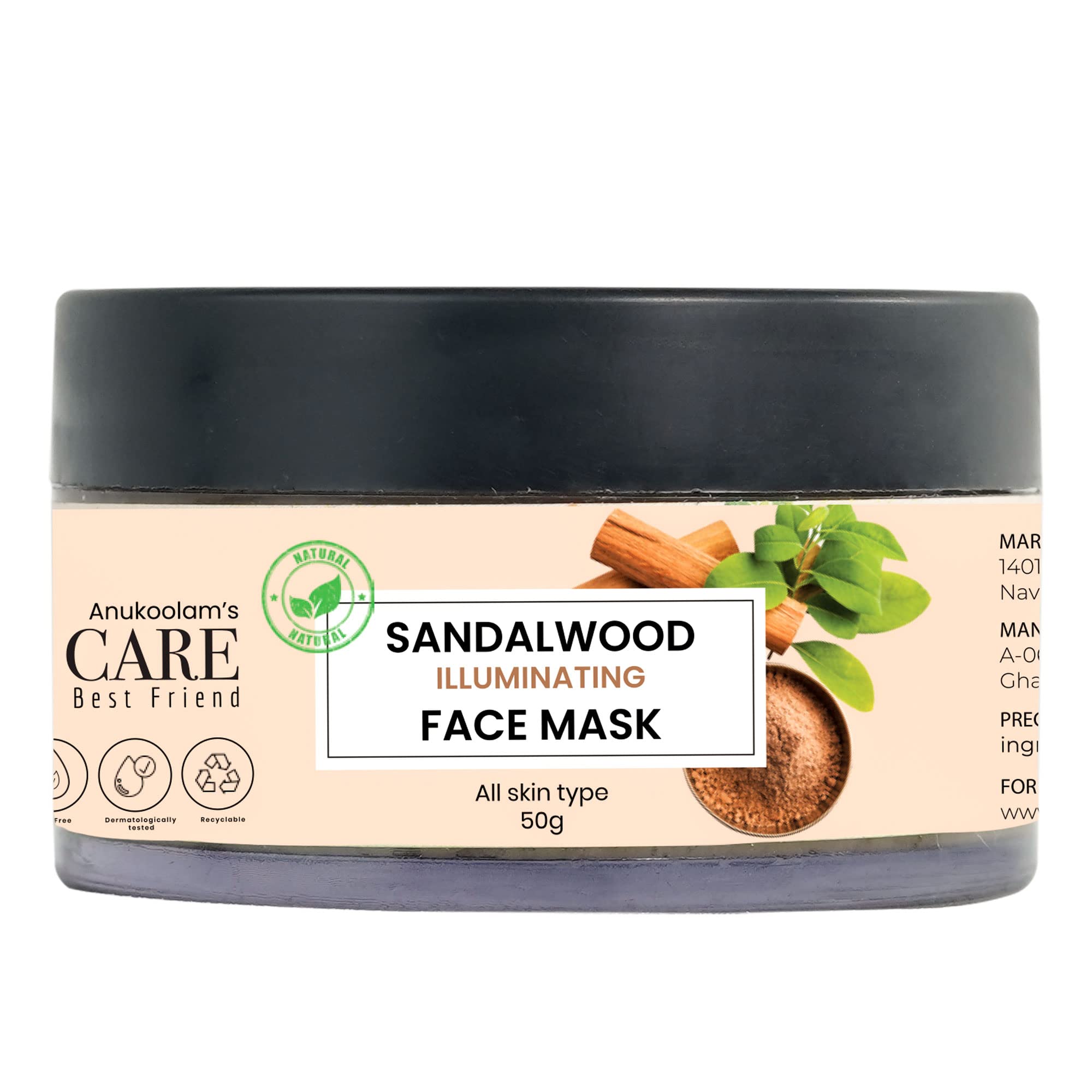 Yara Care Sandalwood Face Mask for Acne & Pores - Brightening Treatment for Scars & Pigmentation - Glow Enhancing Formula for Normal to Oily Skin (50g) - Perfect for Daily Skincare Routine & Post-Breakout Recovery