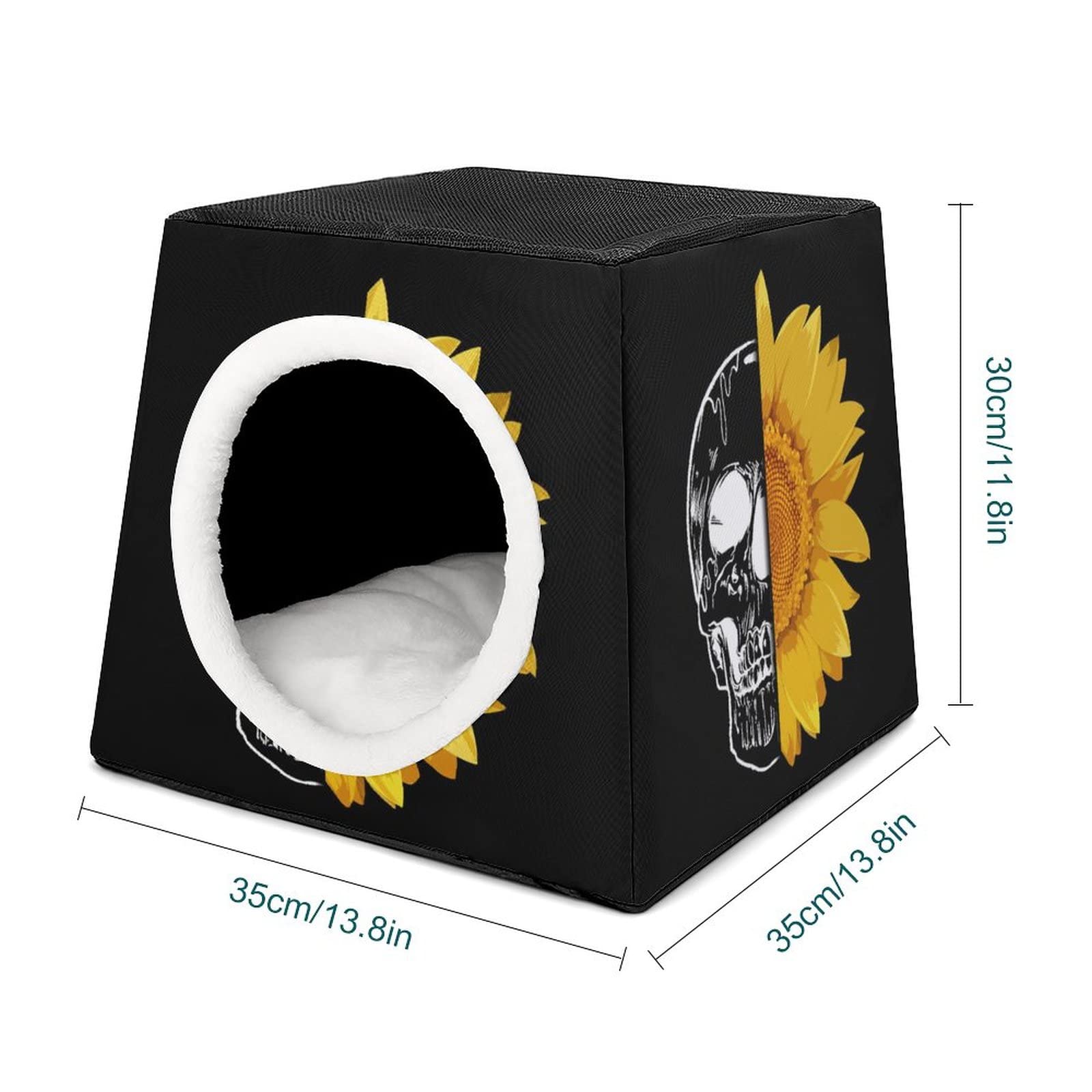 Personalized Cat House - Printed Cat Cube & Condo with Sunflower Skull Design - Indoor Pet Bed & Sofa Cave for Cozy Napping - Perfect for Small Spaces & Apartment Living
