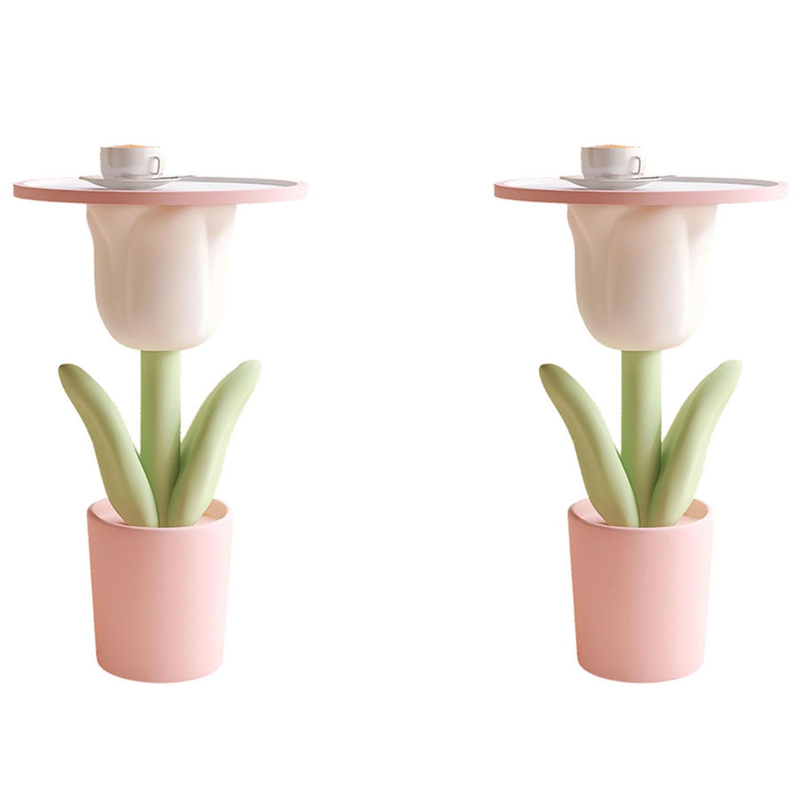 Modern Acrylic Nightstand with Storage - Pink Tulip Funky Furniture for Bedroom, Living Room, Side Table or Plant Stand (Set of 2) - Perfect for Small Spaces, Dorm Rooms & Home Decor