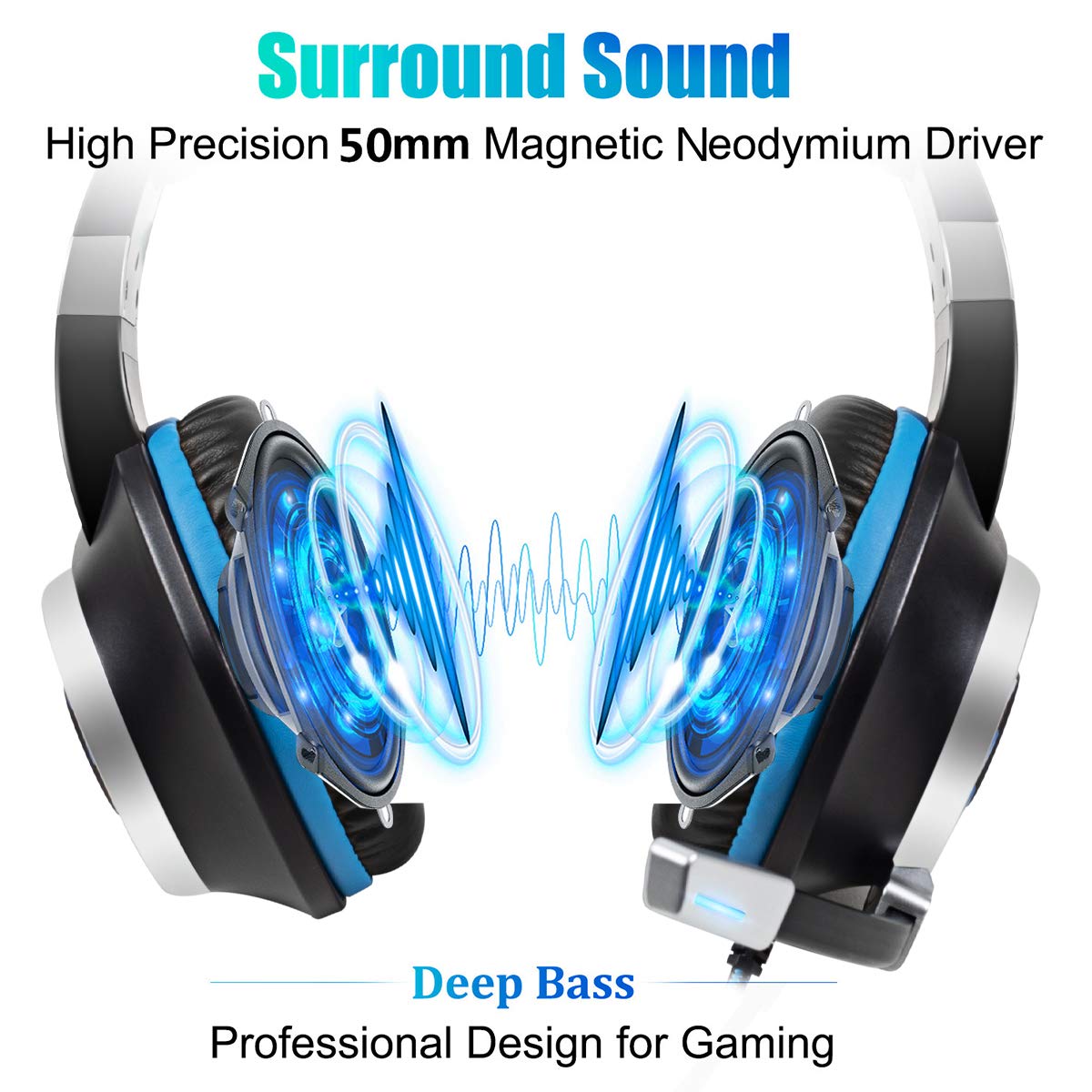 Premium Gaming Headset for PS5, PS4, Xbox One, PC, Mac, Nintendo Switch - Noise Cancelling Over-Ear Headphones with Mic, Deep Bass & Soft Memory Earmuffs (Blue) - Perfect for Online Gaming, Streaming & Virtual Meetings