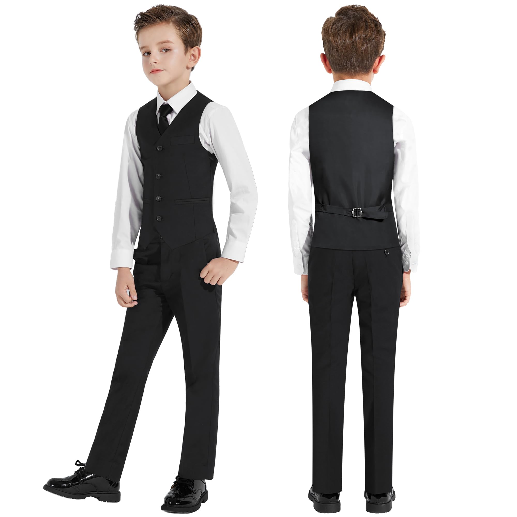 PLAVICT Boys' Slim Fit 5-Piece Suit Set with Adjustable Waist for Weddings & School Events