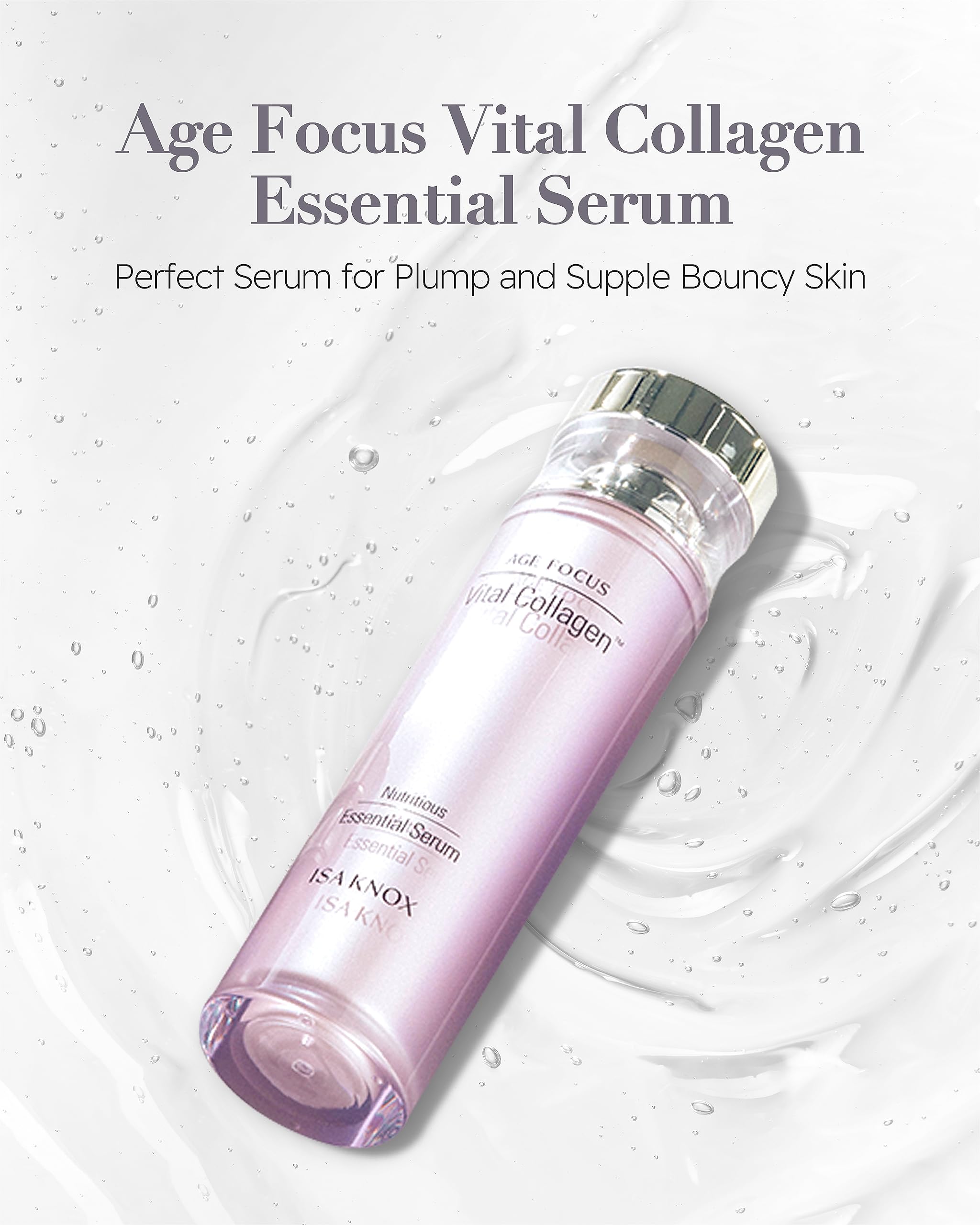 ISA KNOX AGE FOCUS VITAL COLLAGEN Essential Serum (2.4 fl oz) - Korean Anti-Aging Skincare with Hydrolyzed Collagen, Vitamin C, B12 & E - LG Beauty Ampoule for Wrinkles & Fine Lines - Perfect for Night Routine & Dry Skin Care