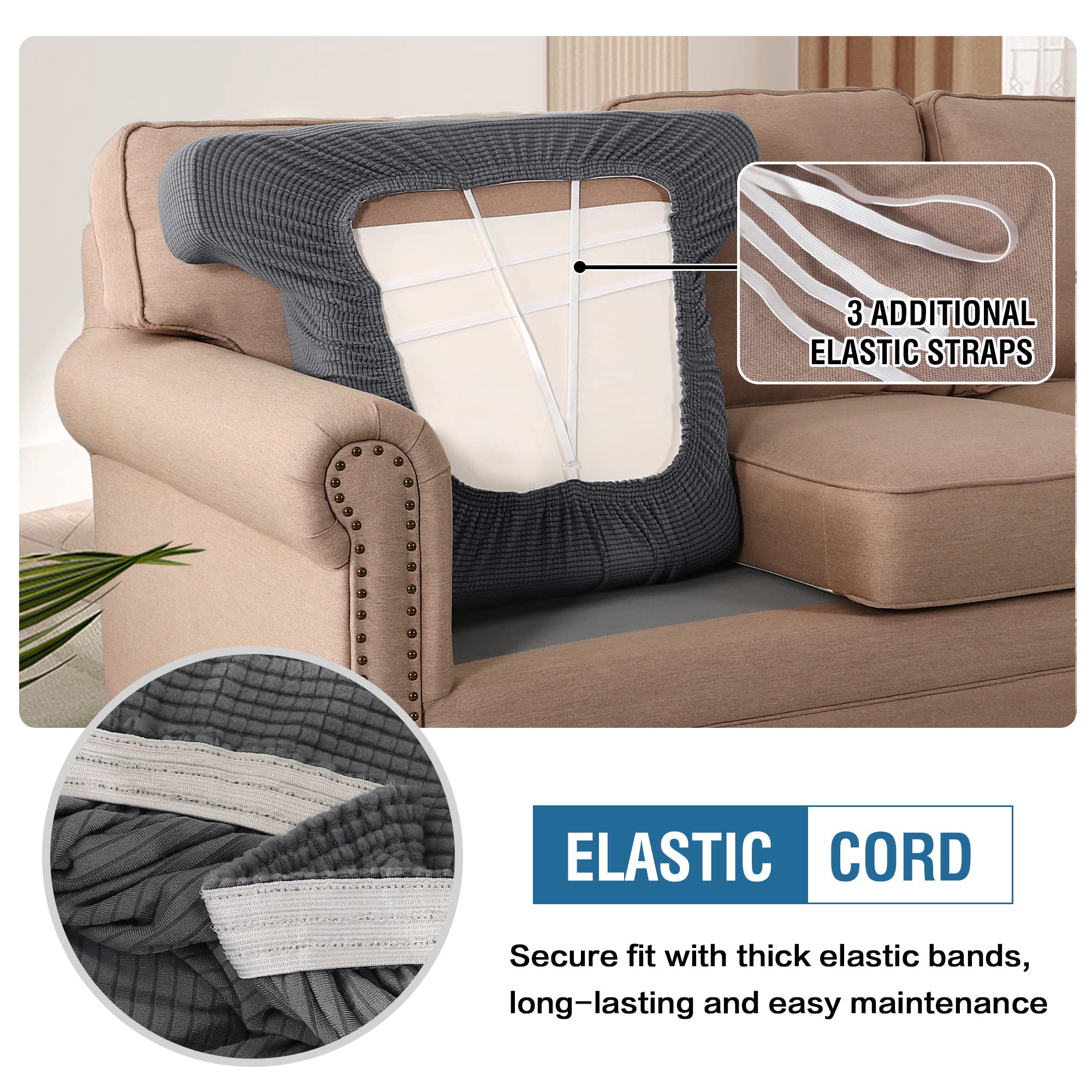 H.VERSAILTEX Stretch Sofa Slipcover - Elastic Jacquard Fabric Chair Covers for Living Room Armchair & Couch - Thick Grey Seat Protector - Perfect for Home Decor, Pet Protection, and Furniture Refresh