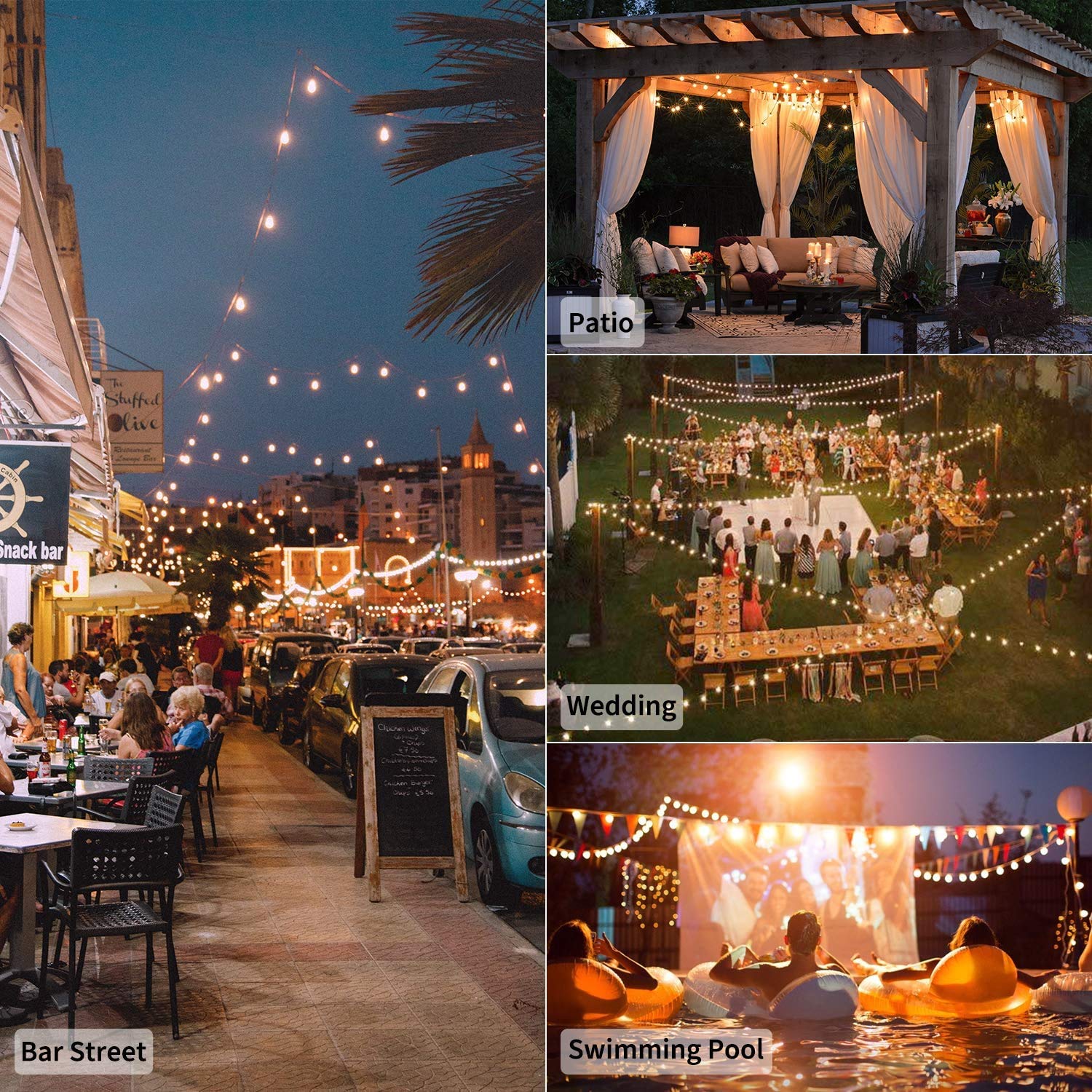 Brightown 50Ft Outdoor LED String Lights with 52 Shatterproof G40 Bulbs (2 Spare) - Waterproof Hanging Globe Lights for Patio, Backyard, Porch, Balcony & Bistro Decor - E12 Socket, 2200K Warm White - Perfect for Parties, Weddings & Outdoor Dining