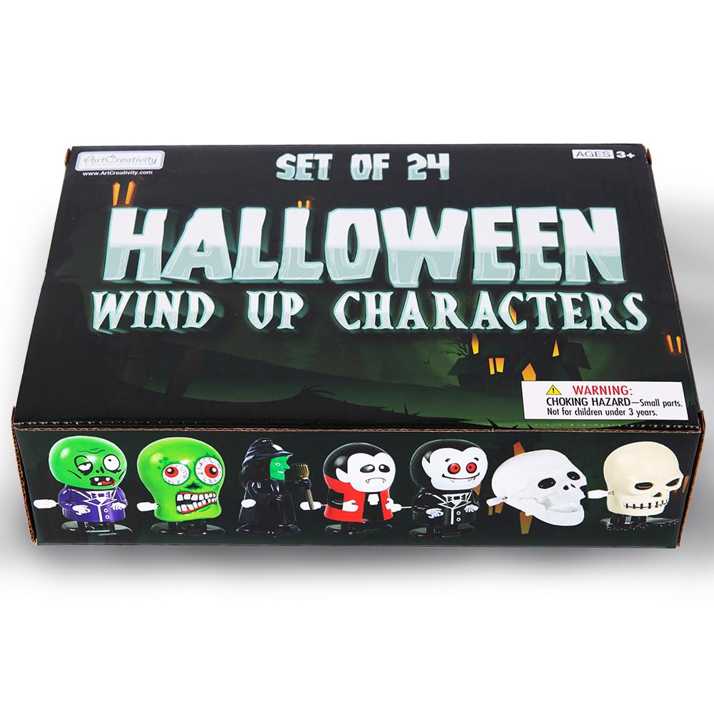 ArtCreativity Halloween Wind Up Toys - Set of 24 Assorted Bulk Halloween Toys with Unique Designs - Cute Boo Basket Gifts & Party Favors for Kids - Perfect for Trick-or-Treating, Classroom Rewards & Halloween Party Games