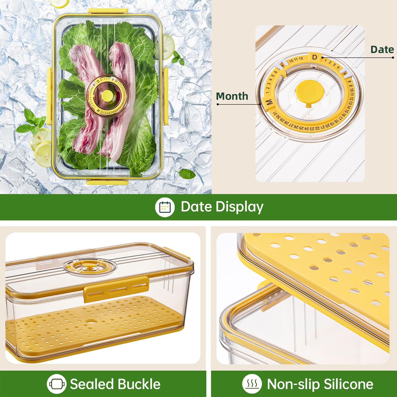 Stackable Refrigerator Organizer Bins - 2 Pack Food Storage Containers with Lids (3.3L + 1.5L, Tall & Short) for Kitchen Organization | Fridge Storage Solutions for Fruits, Vegetables & Meal Prep