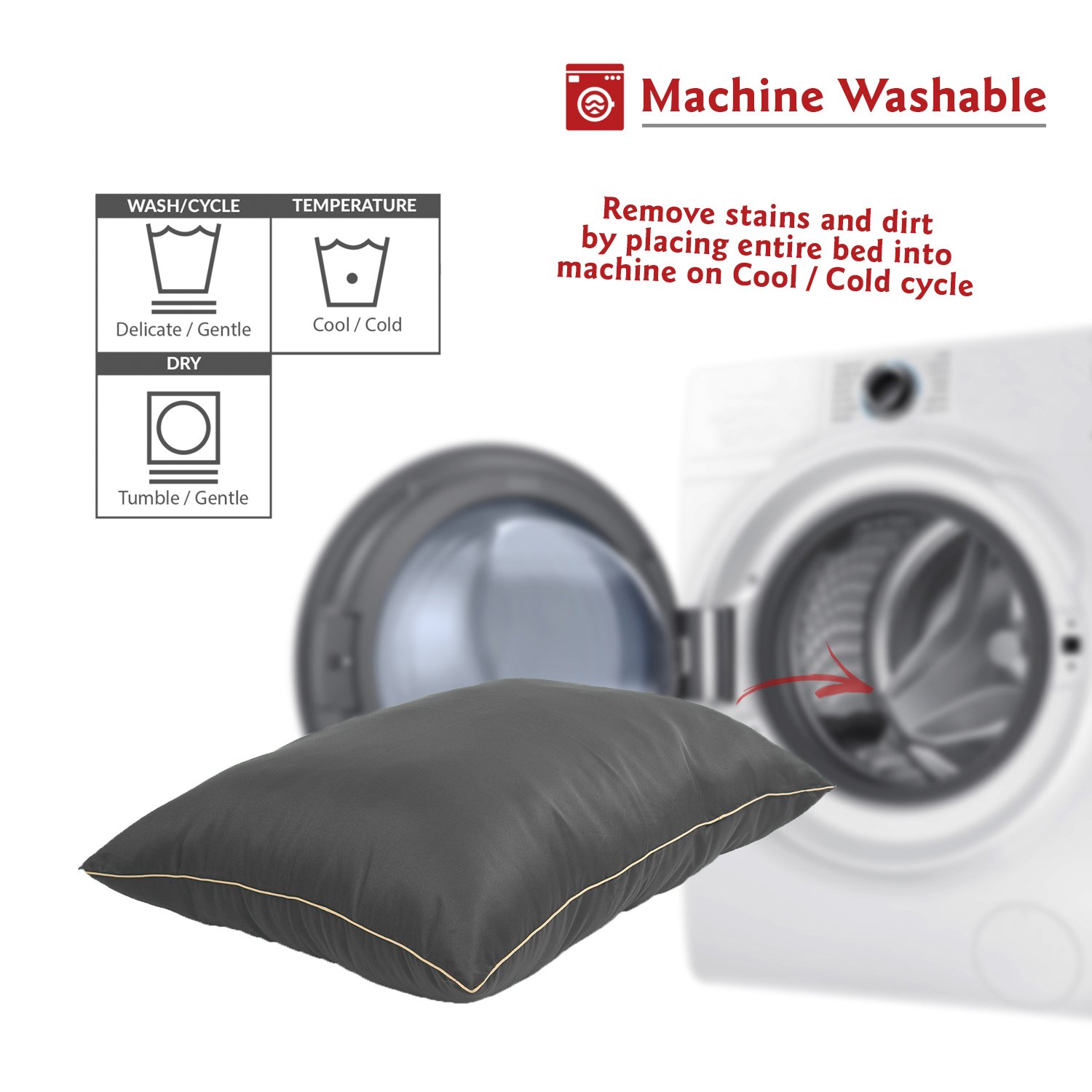 Washable Non-Slip Large Dog Bed for Large Breeds - 46 x 35 Inch Rectangular Pet Bed with Comfortable Pillow - Perfect for Crates, Kennels & Sleeping - Solid Gray (Great for Home, Travel & Vet Visits)