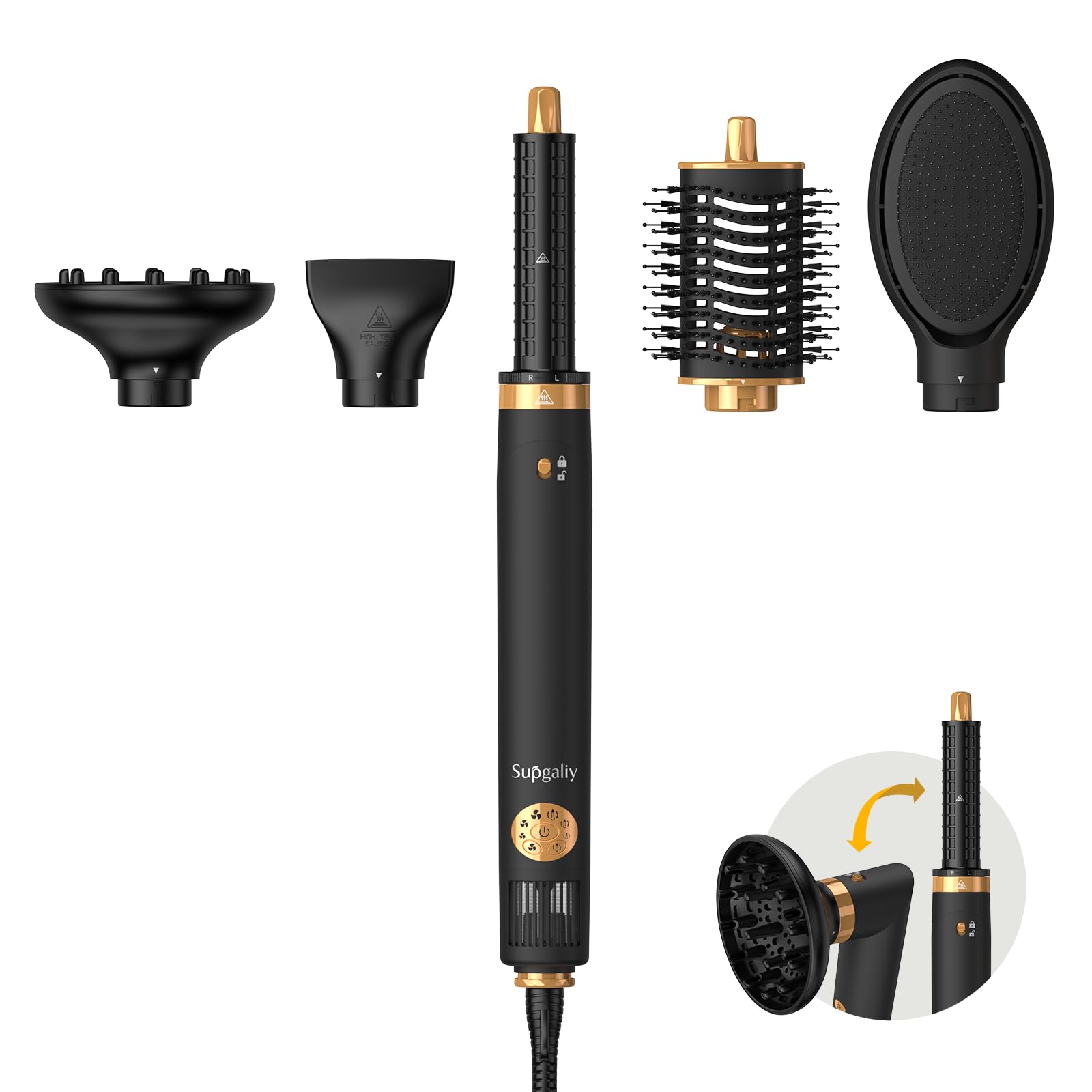 5 in 1 Air Styler - 110,000 RPM High-Speed Hair Dryer Brush with Auto-Wrap Curler, Cushion Massager Brush, Oval Brush & Diffuser | Professional Salon Styling at Home for Straightening, Volumizing & Curling Hair