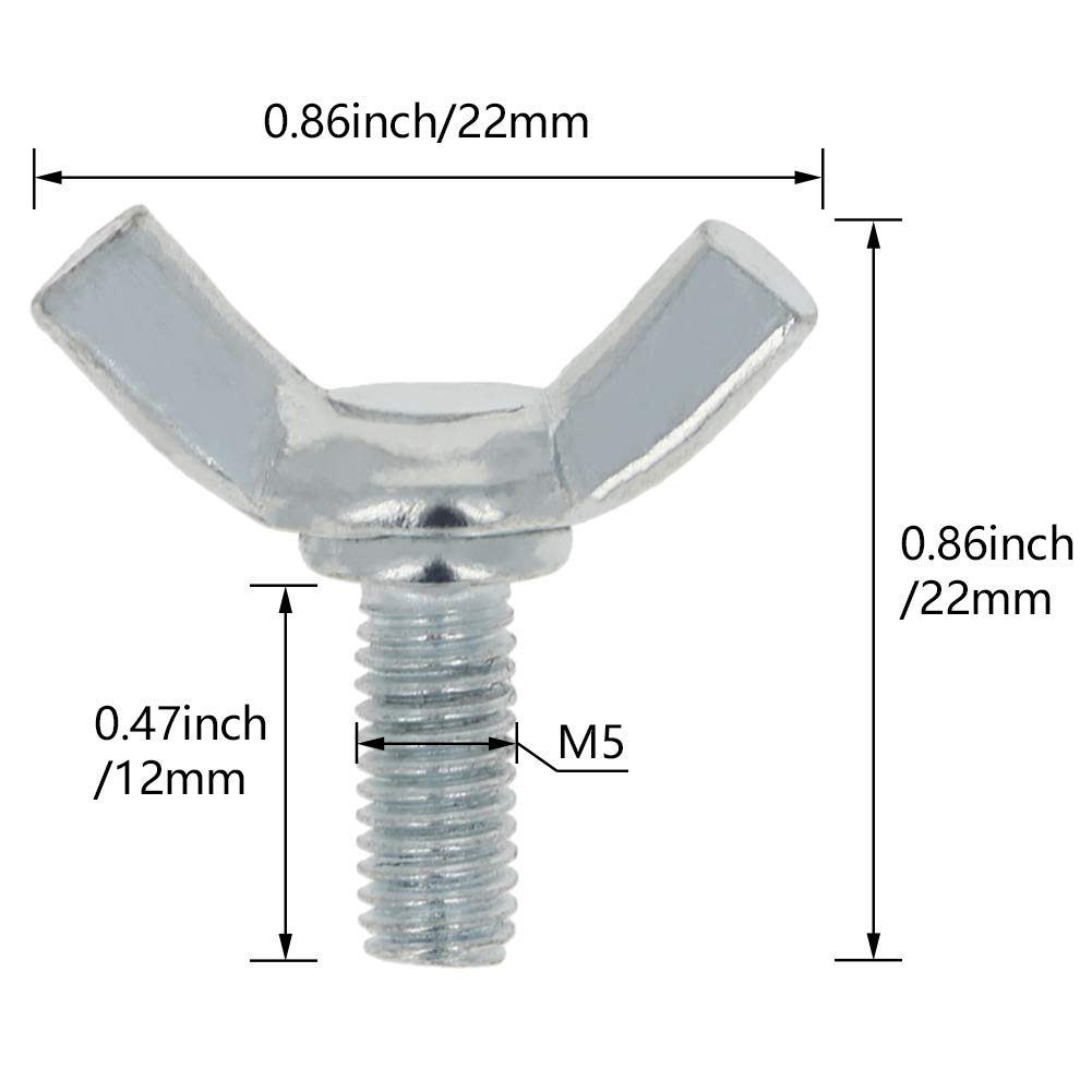Yinpecly M5x12mm 碳钢镀锌银色蝶形螺丝 10Pcs 适用于家具组装、机械设备、DIY项目