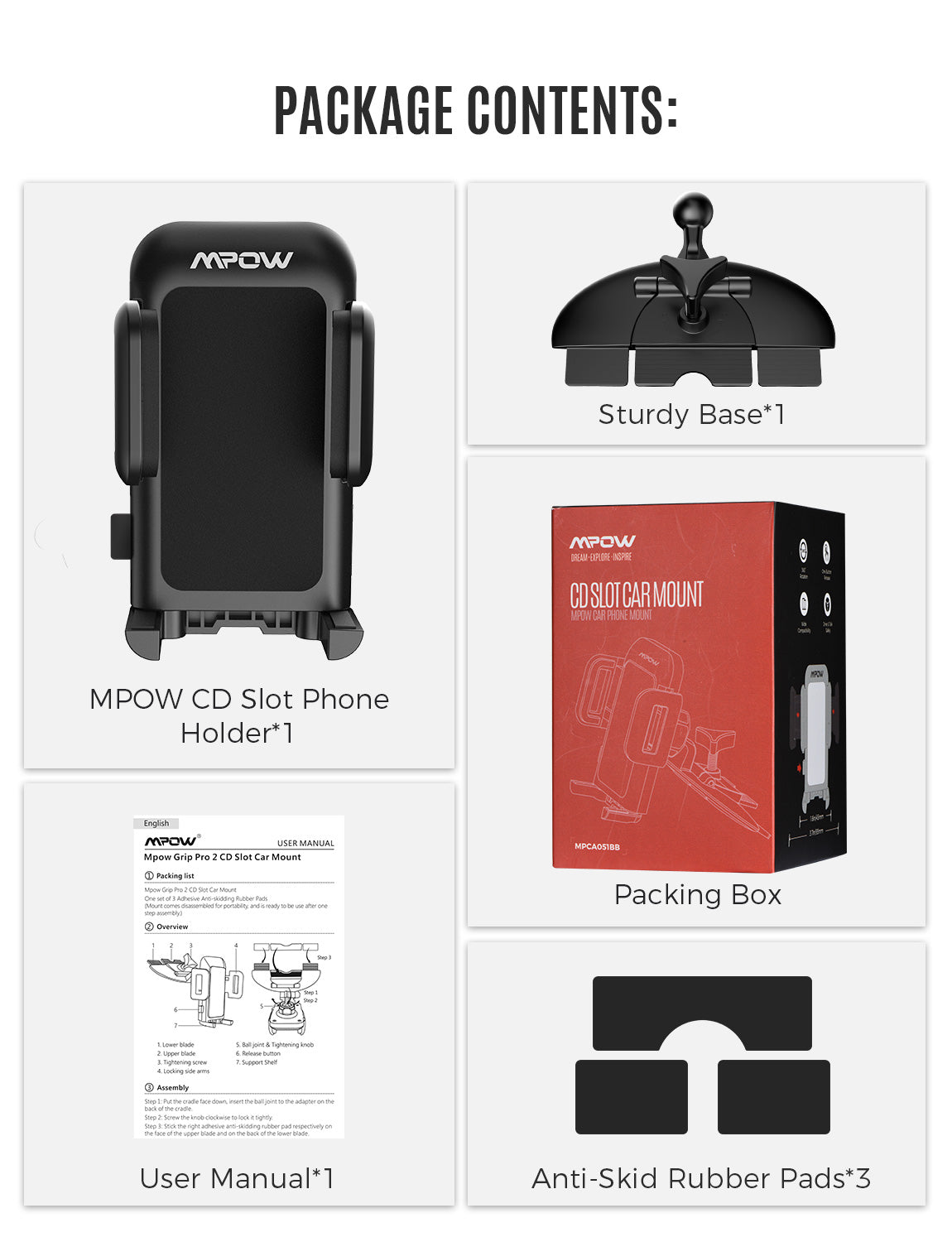 Mpow 051B CD Slot Car Phone Mount Holder - Universal Hands-Free Car Accessory for iPhone, Samsung, Smartphones - Perfect for GPS Navigation, Music & Safe Driving