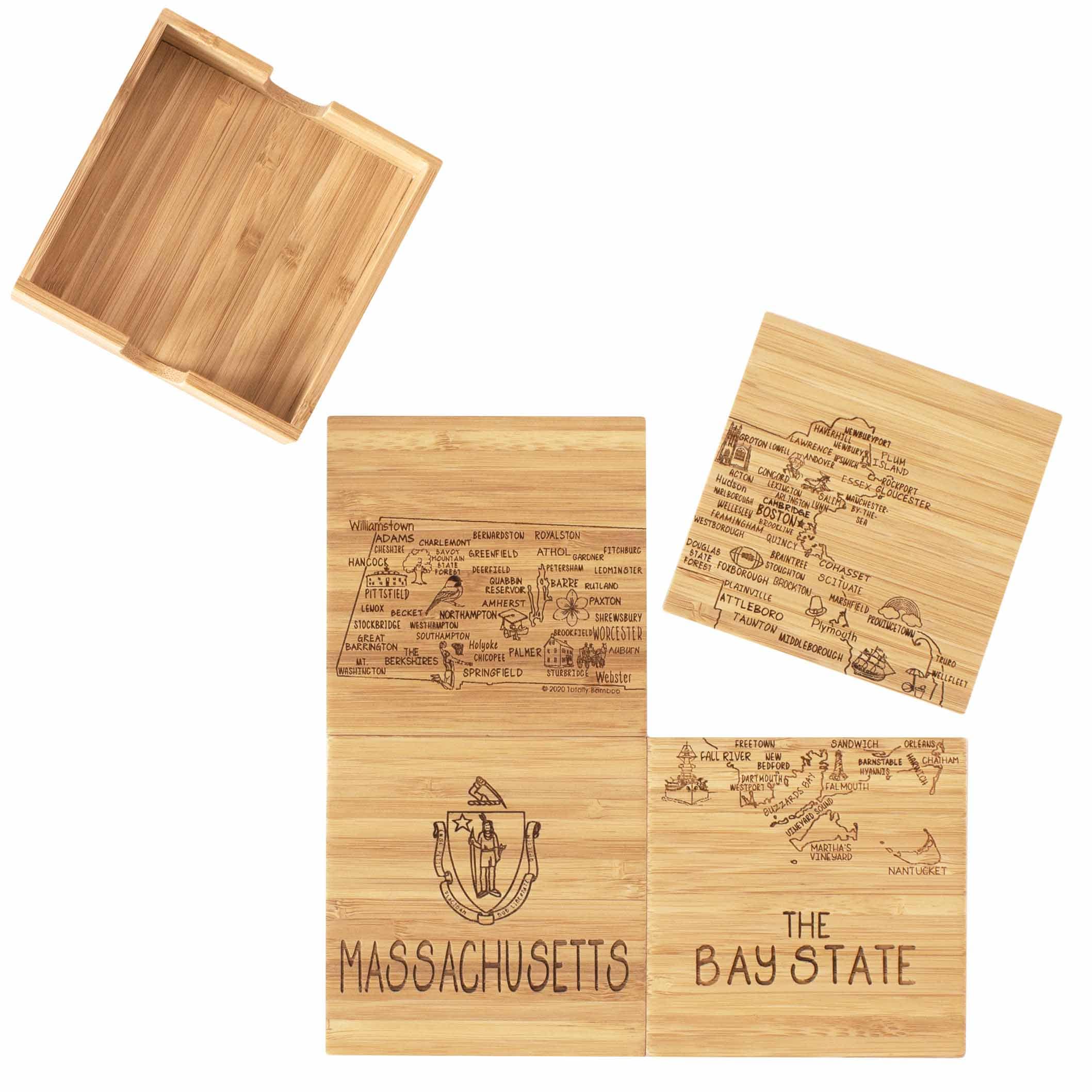 4-Piece Massachusetts Puzzle Coaster Set with Protective Case - Perfect for Home Decor, Office Desk & Gift Giving