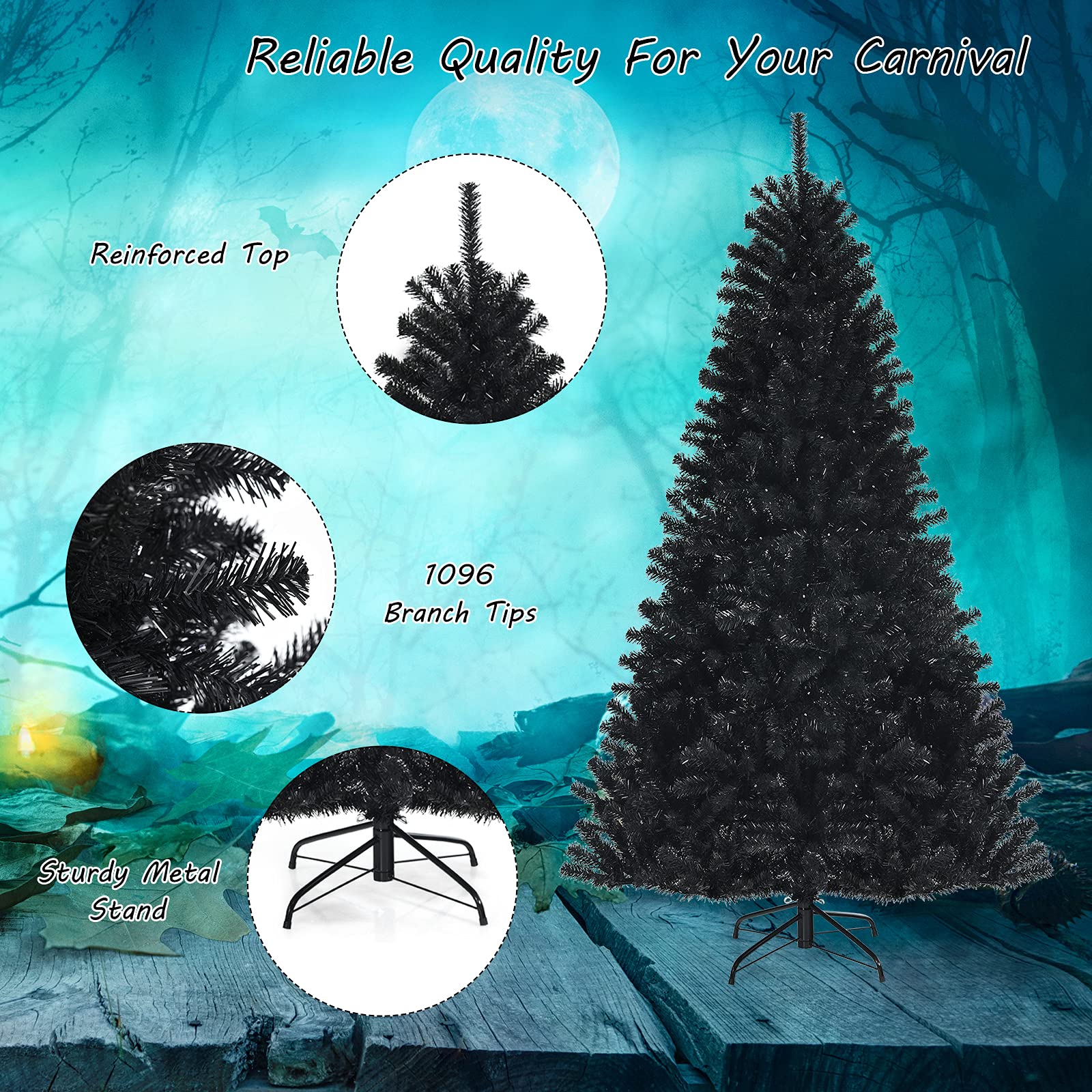 Happygrill 7 Ft Artificial Christmas Tree with 500 Purple LED Lights - 1096 Branch Tips, Foldable Metal Stand & Hinged Design for Halloween & Xmas Decor | Indoor & Outdoor Holiday Party, Home, Office Decoration