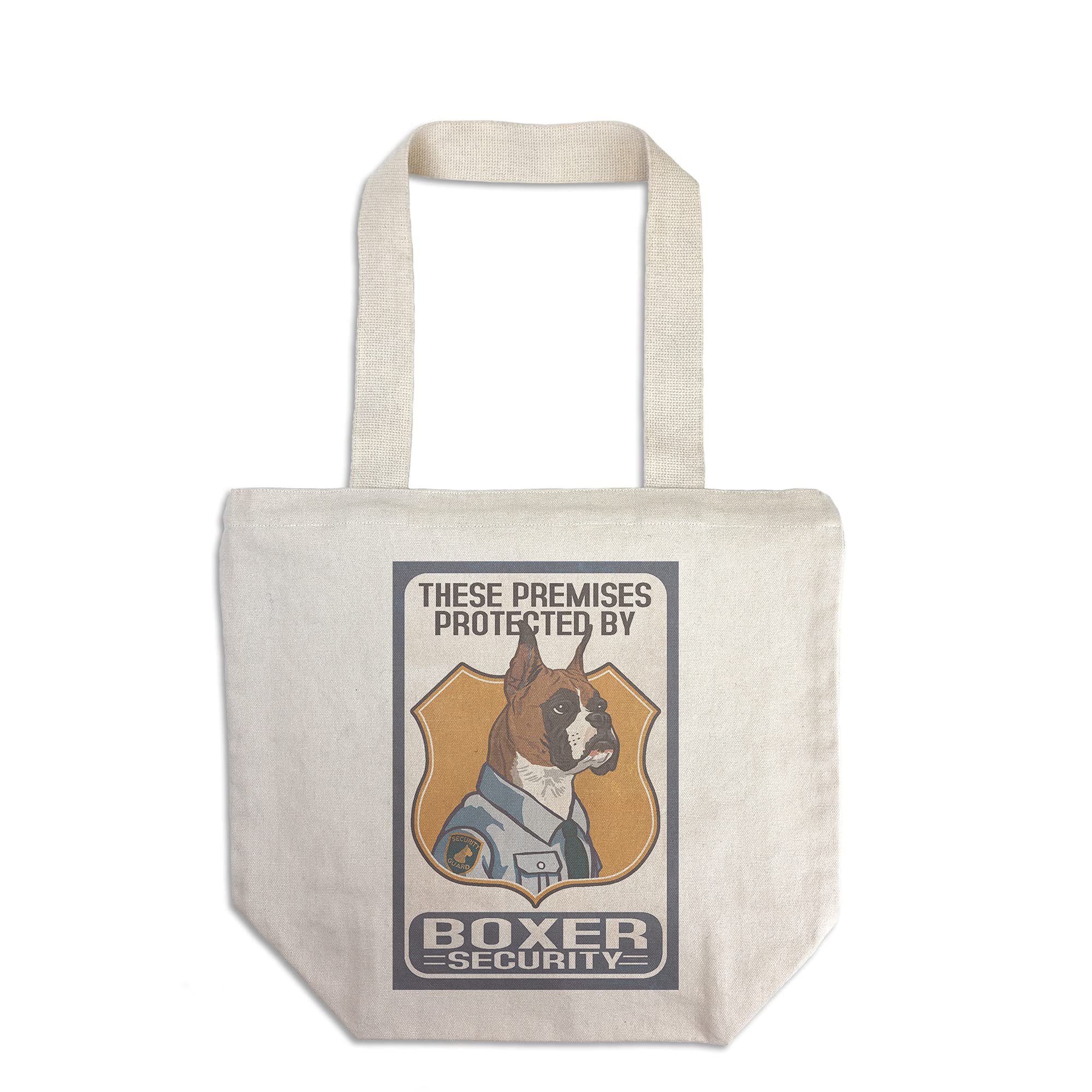 Lantern Press Boxer Security Dog Sign - 100% Cotton Canvas Reusable Tote Bag for Grocery Shopping, Beach Trips & Everyday Use