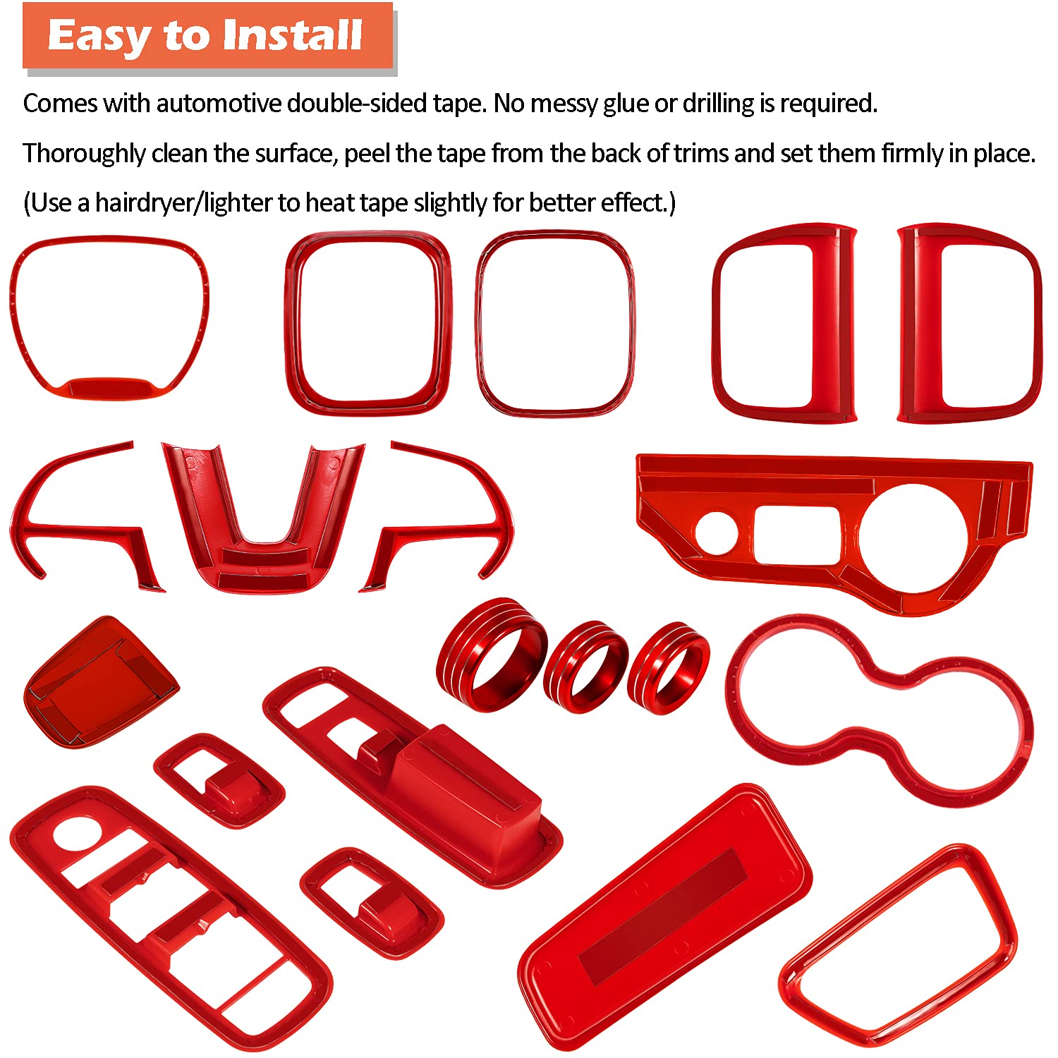 20PCS Full Set Interior Accessories Trim Kit for Dodge Charger 2015-2024 - Headlight, Window, Gear Shift, Cup Holder & AC Vent Covers (Red) | Premium Car Interior Upgrade & Protection Accessories for Enhanced Driving Experience