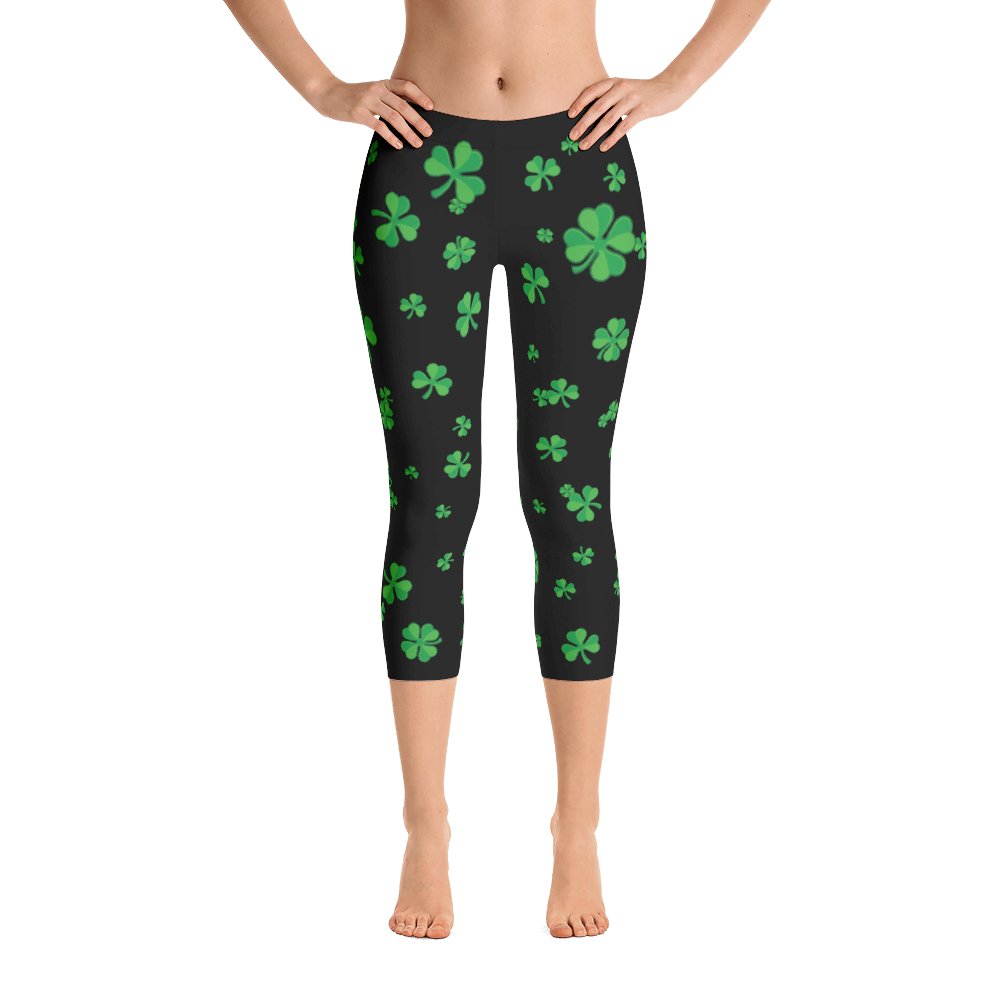 Shamrock Clover Print Capri Leggings for Women - St. Patrick's Day Yoga Pants, Made in USA - Perfect for Workouts, Festive Parties & Casual Wear